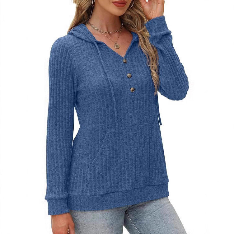 Solid Color Long Sleeve Hoodie Brushed Bedford Cord Sweater