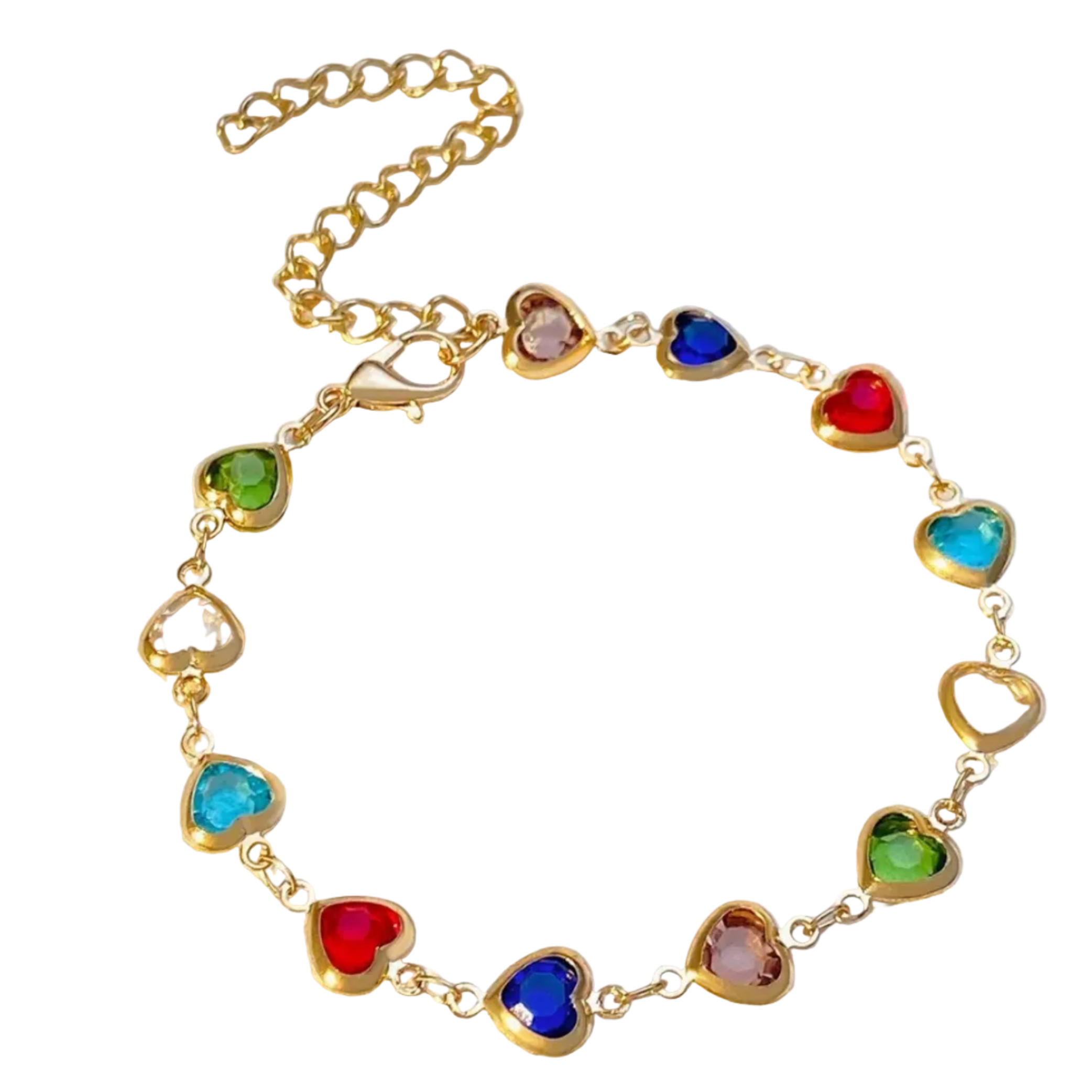 Prismatic Heart Crystal Bracelet – Multicolor Sparkle Jewelry, Adjustable Romantic Gift for Women & Teens