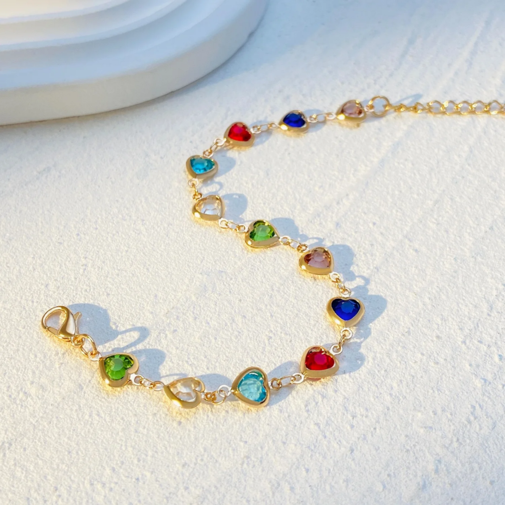 Prismatic Heart Crystal Bracelet – Multicolor Sparkle Jewelry, Adjustable Romantic Gift for Women & Teens