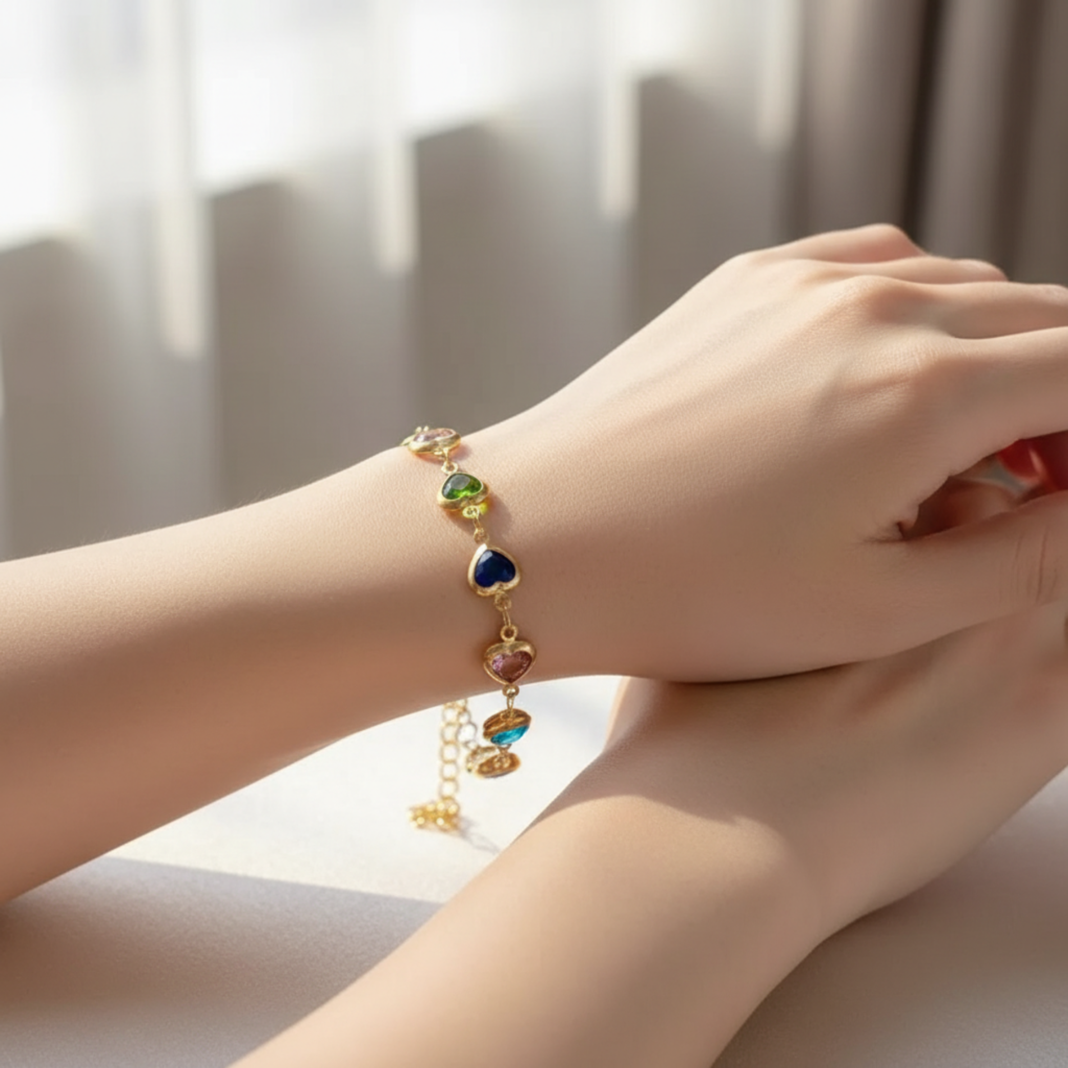 Prismatic Heart Crystal Bracelet – Multicolor Sparkle Jewelry, Adjustable Romantic Gift for Women & Teens