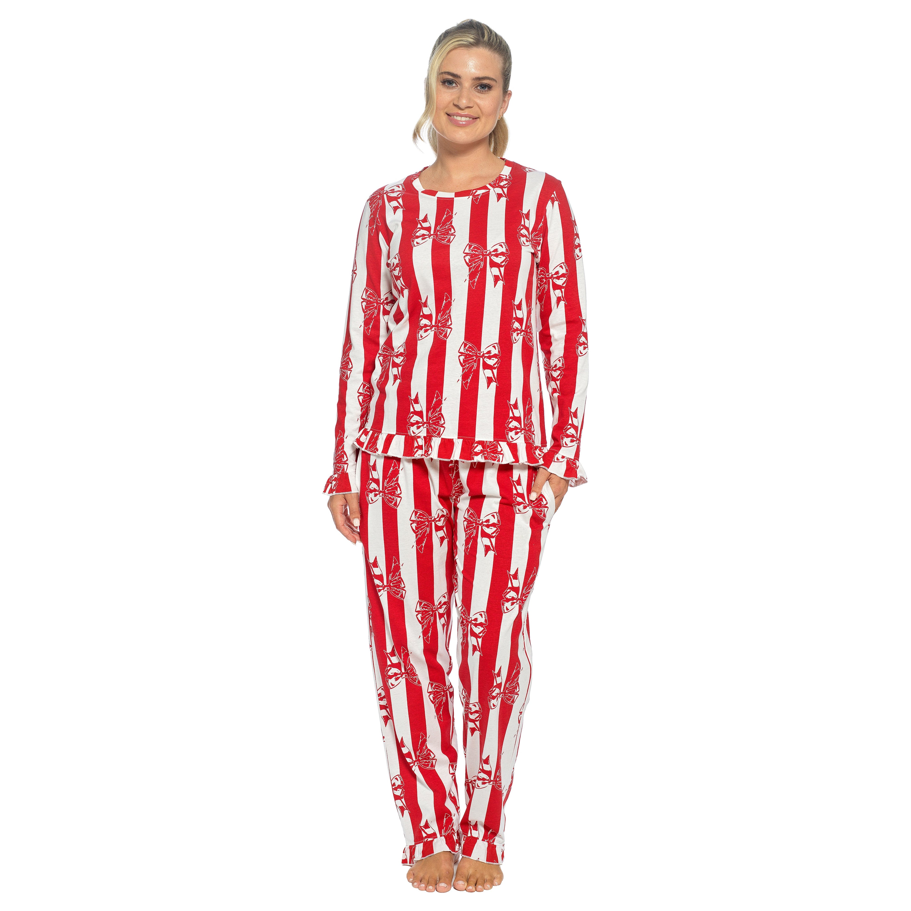 Daisy Dreamer Women's Cotton Pyjama Set With Elasticated Patterned Bottoms Soft Long Sleeve Top 100% Cotton Nightwear Multiple Sizes