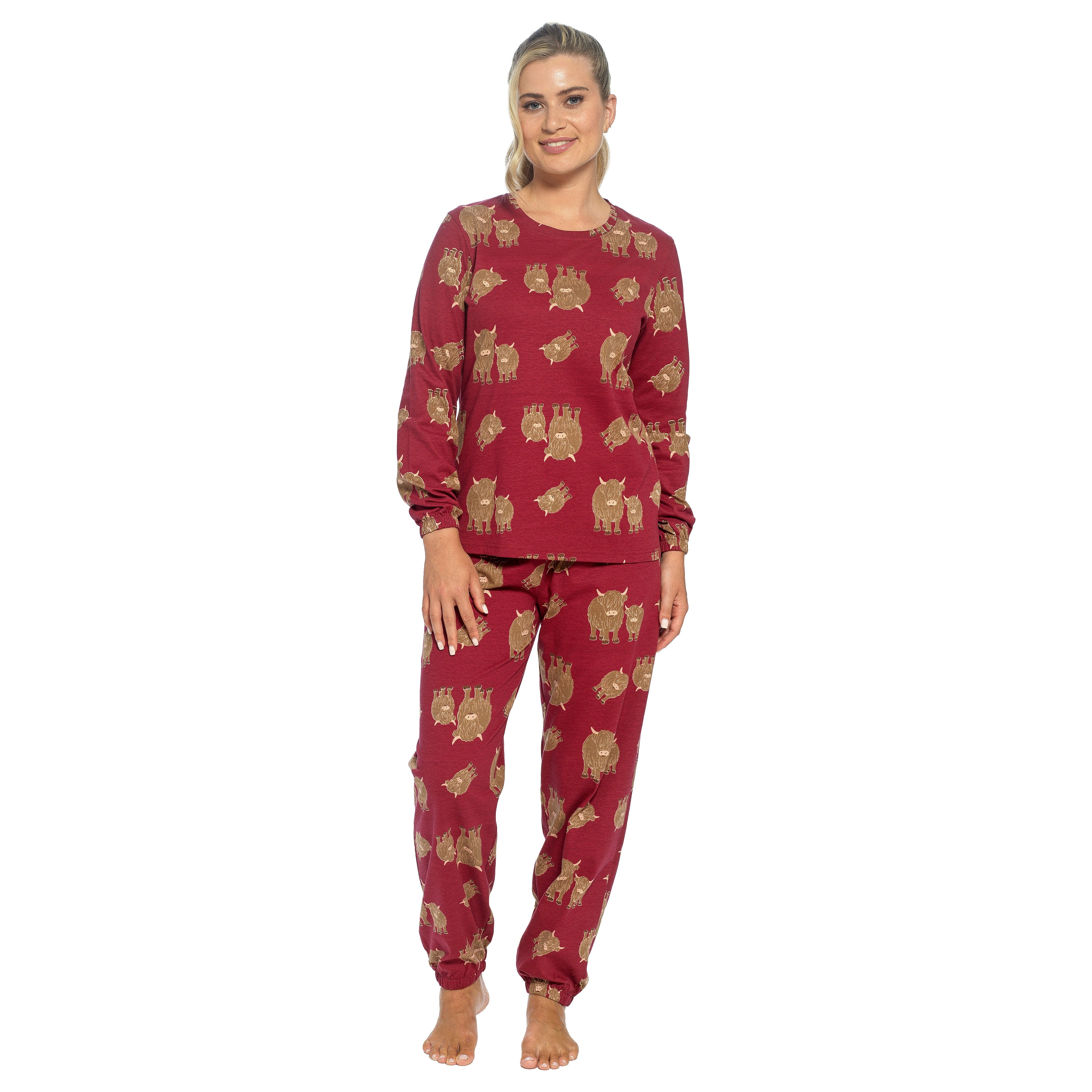 Daisy Dreamer Women's Cotton Pyjama Set With Elasticated Patterned Bottoms Soft Long Sleeve Top 100% Cotton Nightwear Multiple Sizes