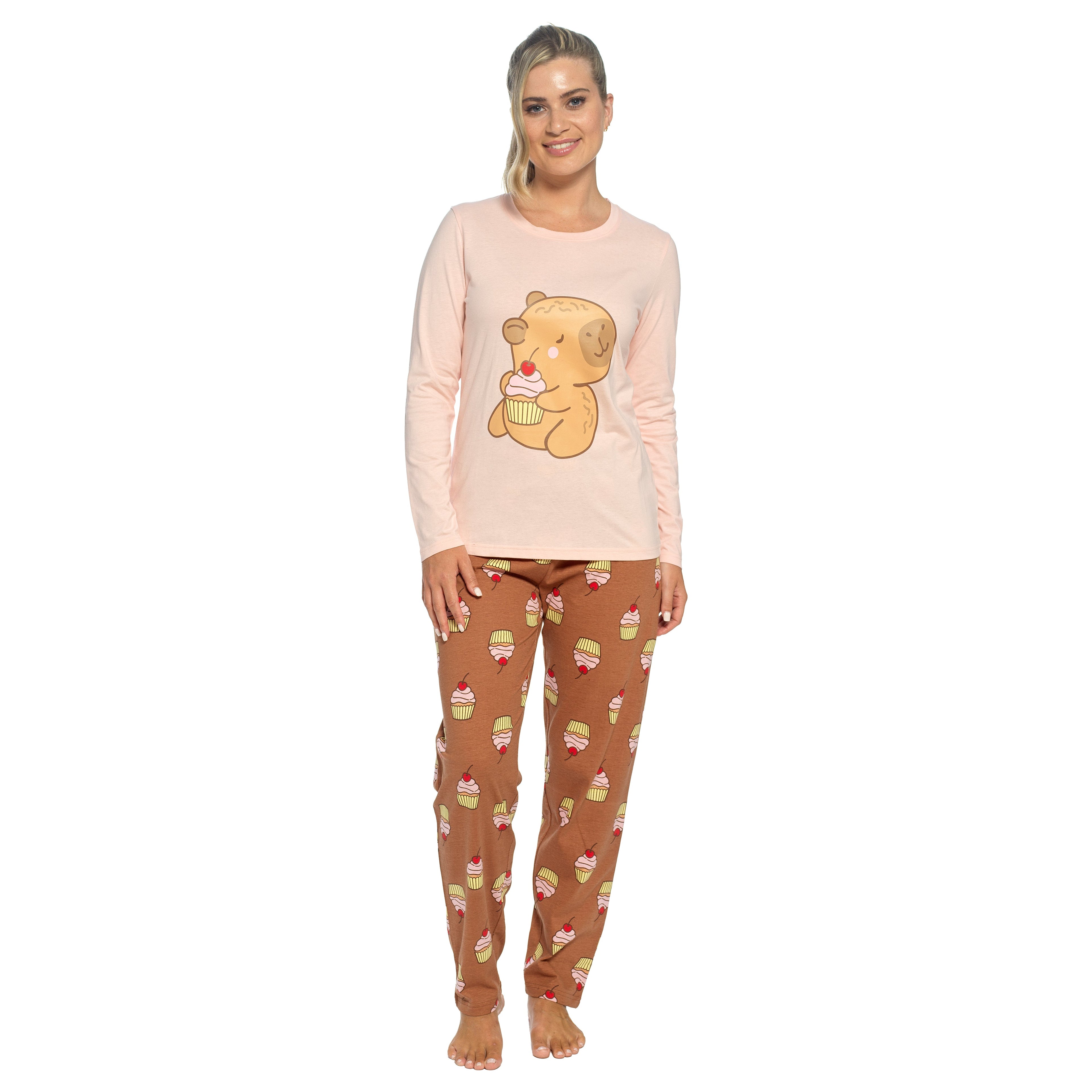 Daisy Dreamer Women's Cotton Pyjama Set With Elasticated Patterned Bottoms Soft Long Sleeve Top 100% Cotton Nightwear Multiple Sizes