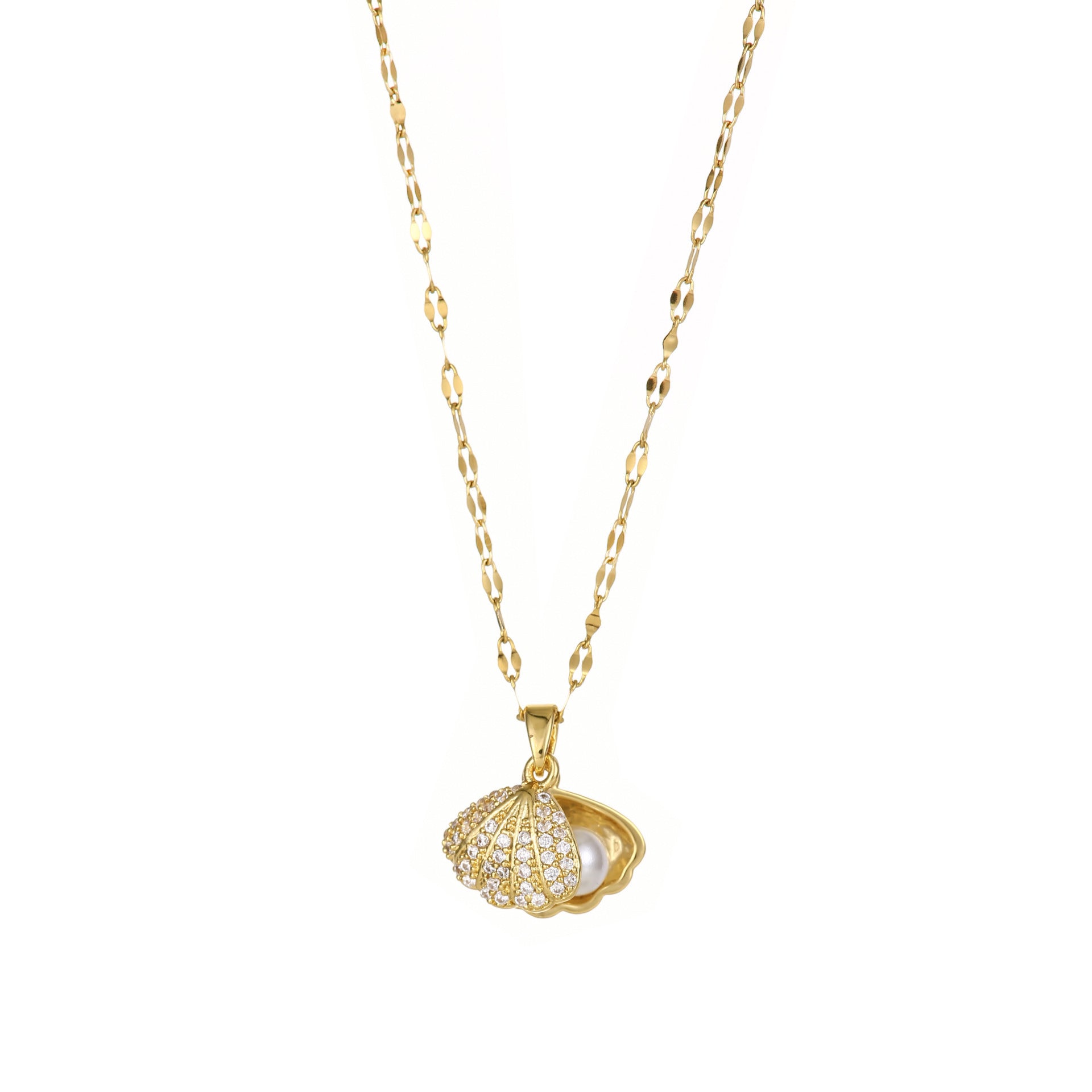 Shell Pearl Necklace With Rhinestones Female Zircon Temperament Personality Jewelry