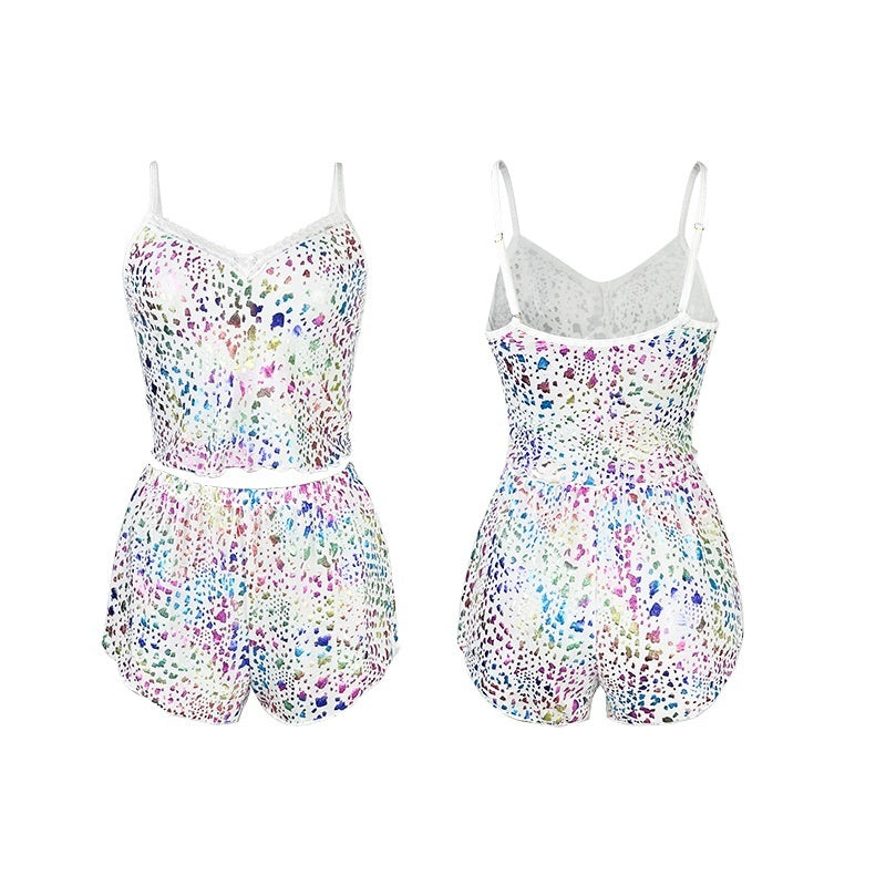 Leopard-print Pajama Set For Women Camisole And Shorts