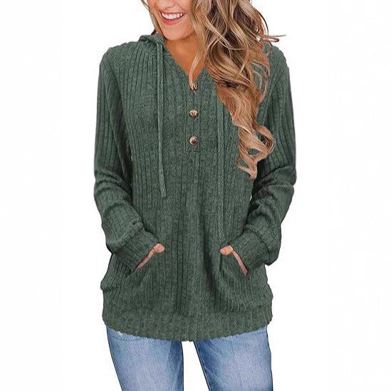 Solid Color Long Sleeve Hoodie Brushed Bedford Cord Sweater
