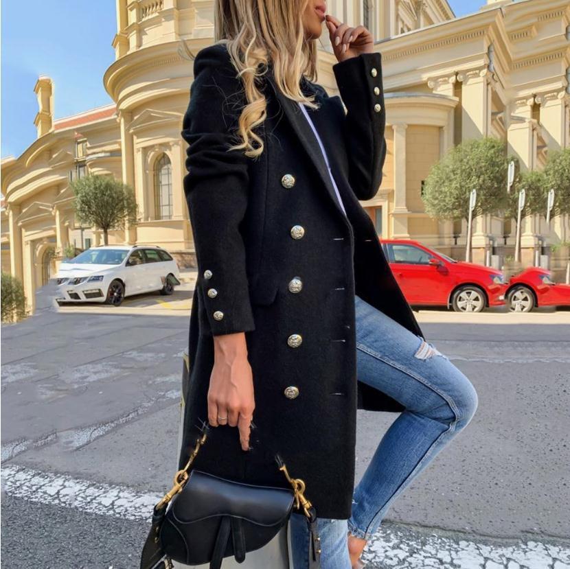 Women's Double-Breasted Woolen Trench Coat - Mid-Length Winter Jacket