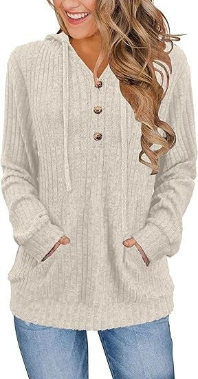 Solid Color Long Sleeve Hoodie Brushed Bedford Cord Sweater