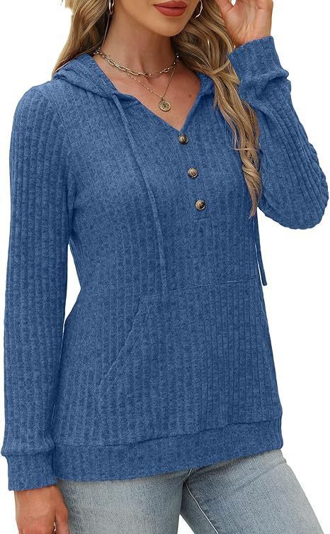 Solid Color Long Sleeve Hoodie Brushed Bedford Cord Sweater