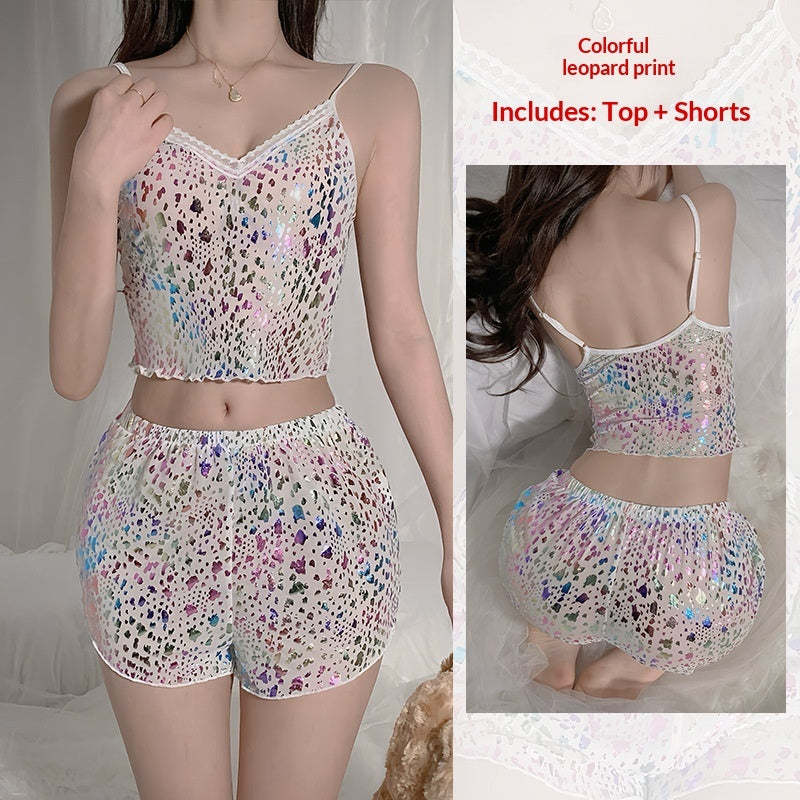 Leopard-print Pajama Set For Women Camisole And Shorts