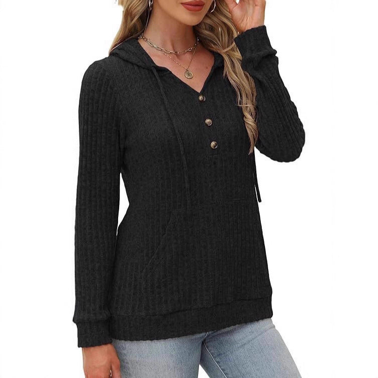 Solid Color Long Sleeve Hoodie Brushed Bedford Cord Sweater