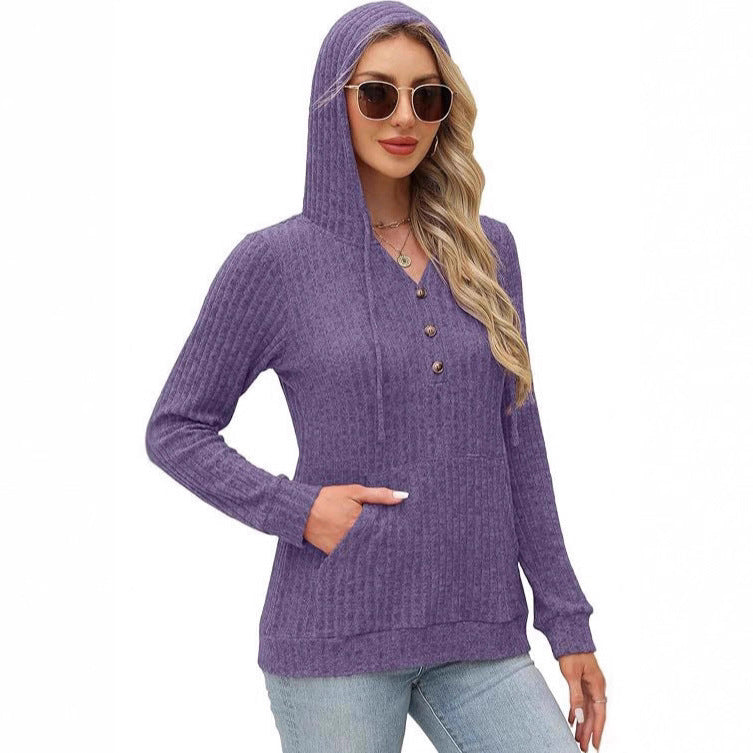 Solid Color Long Sleeve Hoodie Brushed Bedford Cord Sweater