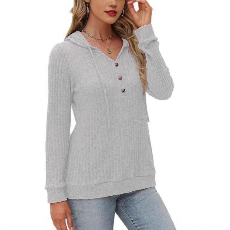 Solid Color Long Sleeve Hoodie Brushed Bedford Cord Sweater