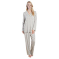 OLIVIA ROCCO Womens Grey Pyjama Set Soft Touch Long Sleeve Button Up Top Super Soft Cosy Home Loungewear