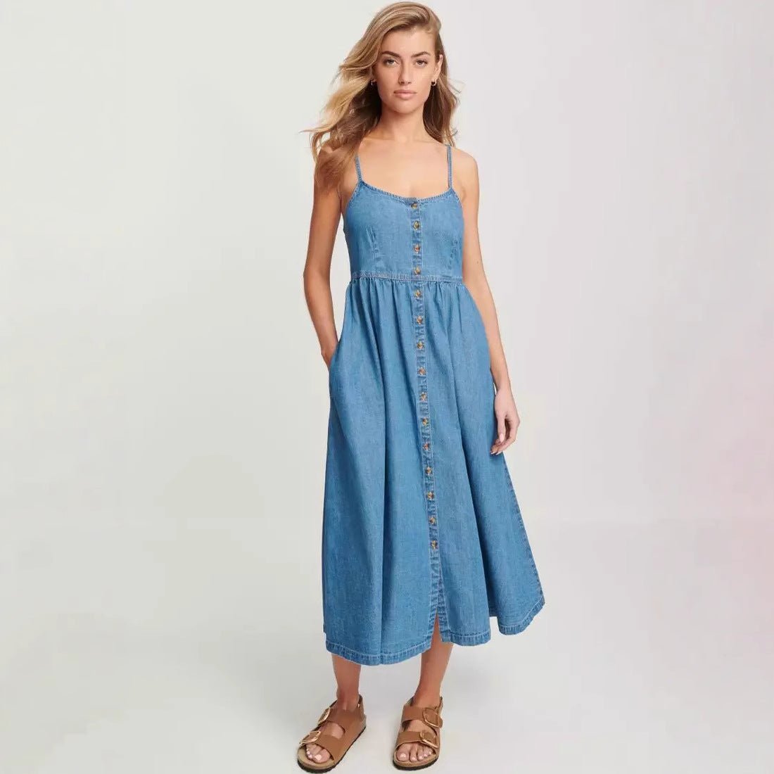 Elegant Commuter Fashion Suspender Denim Women's Dress