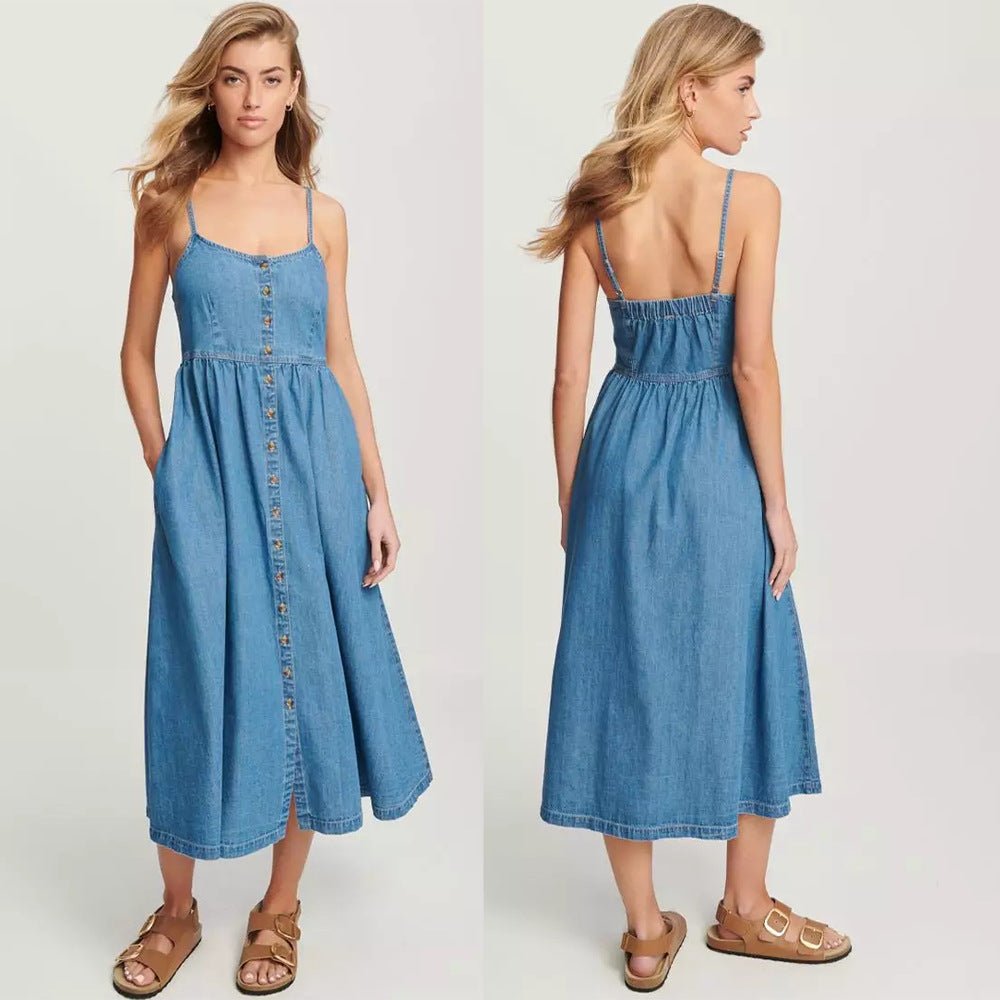Elegant Commuter Fashion Suspender Denim Women's Dress