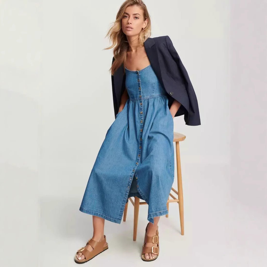 Elegant Commuter Fashion Suspender Denim Women's Dress