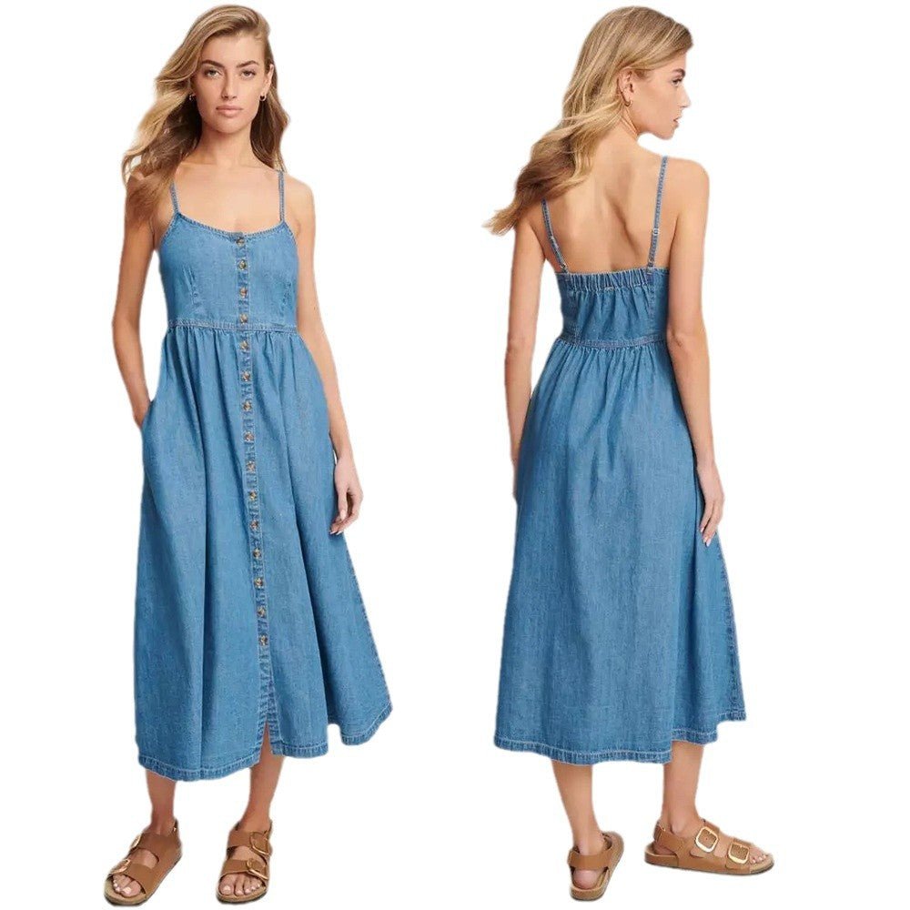 Elegant Commuter Fashion Suspender Denim Women's Dress