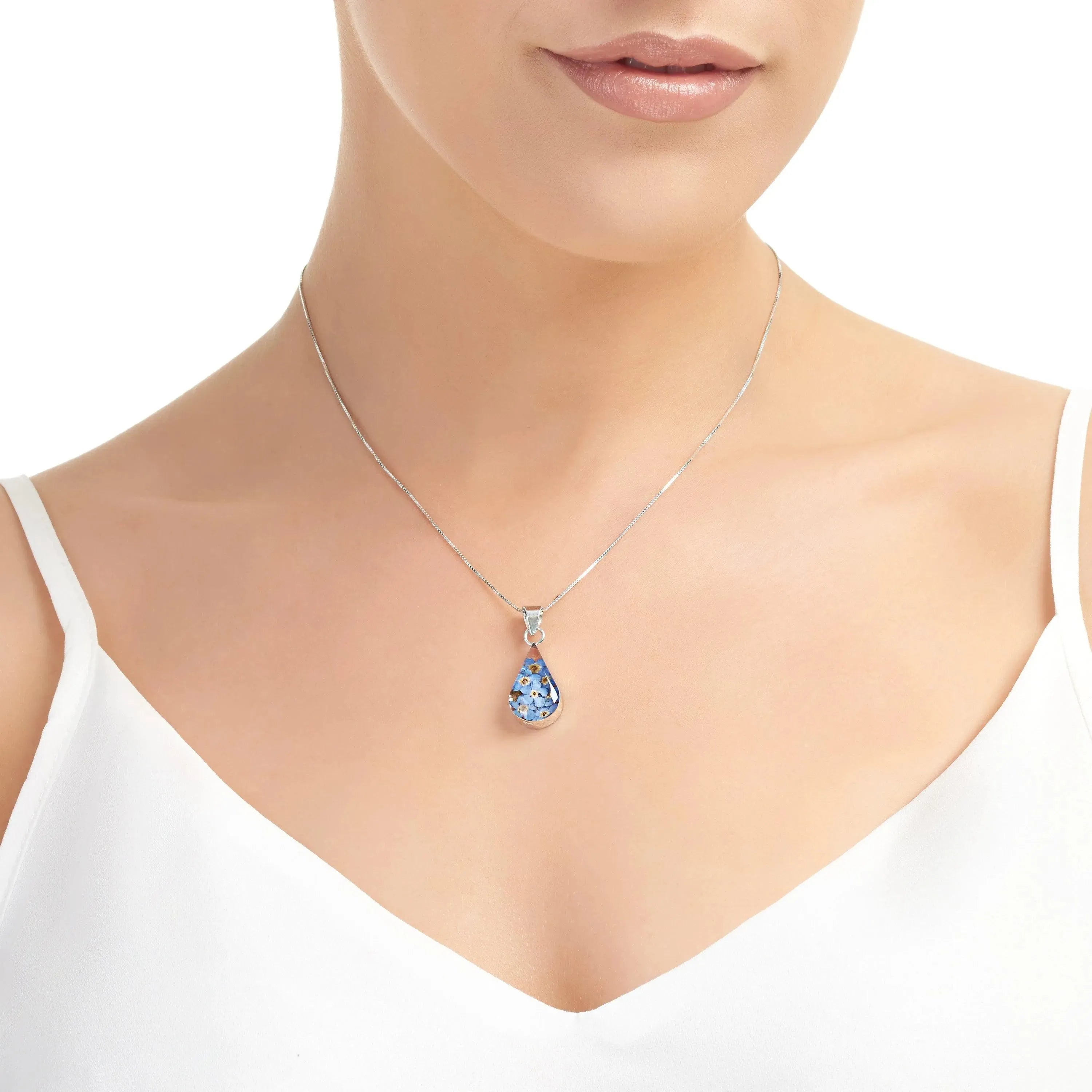 Forget-Me-Not Teardrop Pendant Necklace