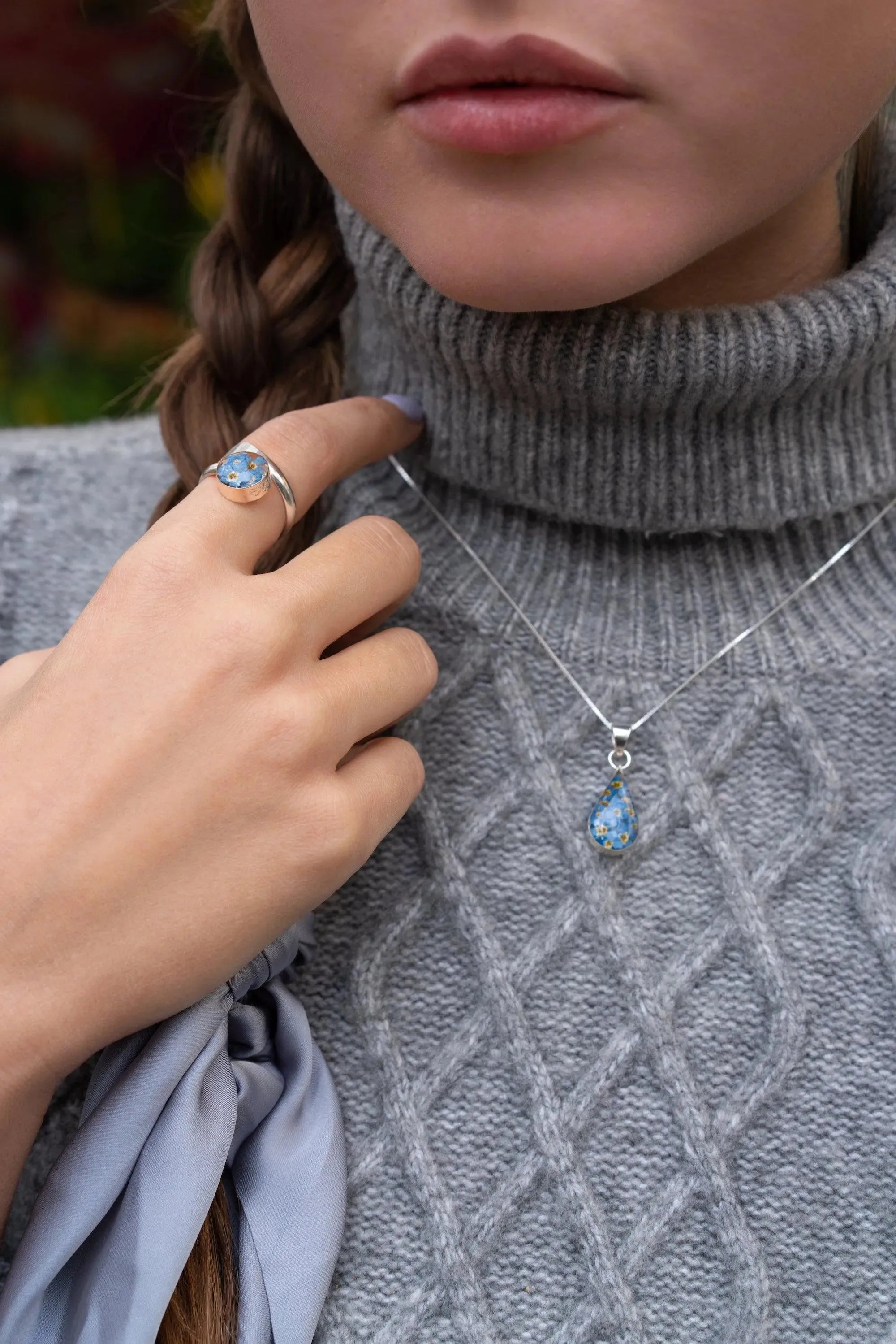 Forget-Me-Not Teardrop Pendant Necklace
