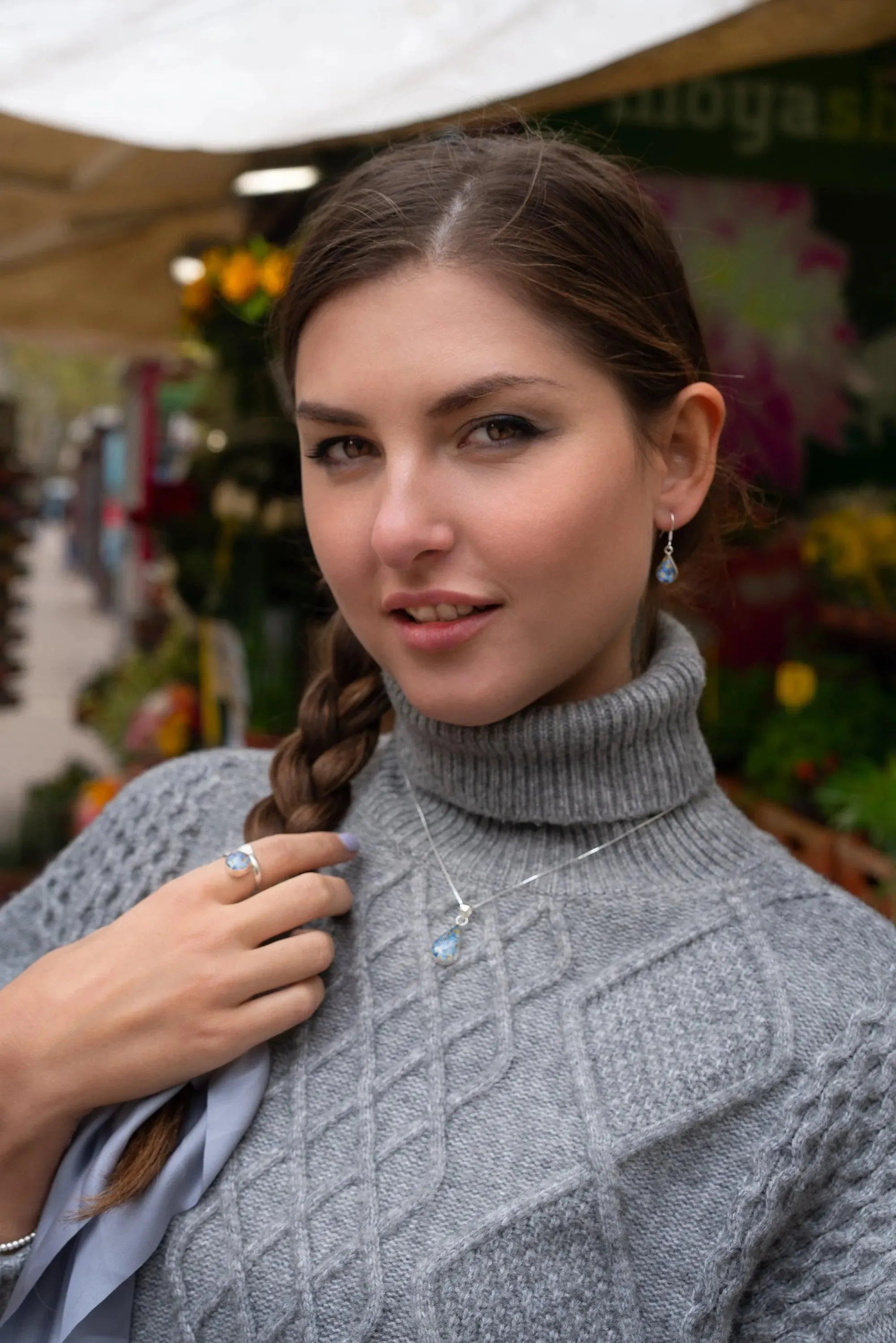 Forget-Me-Not Teardrop Pendant Necklace