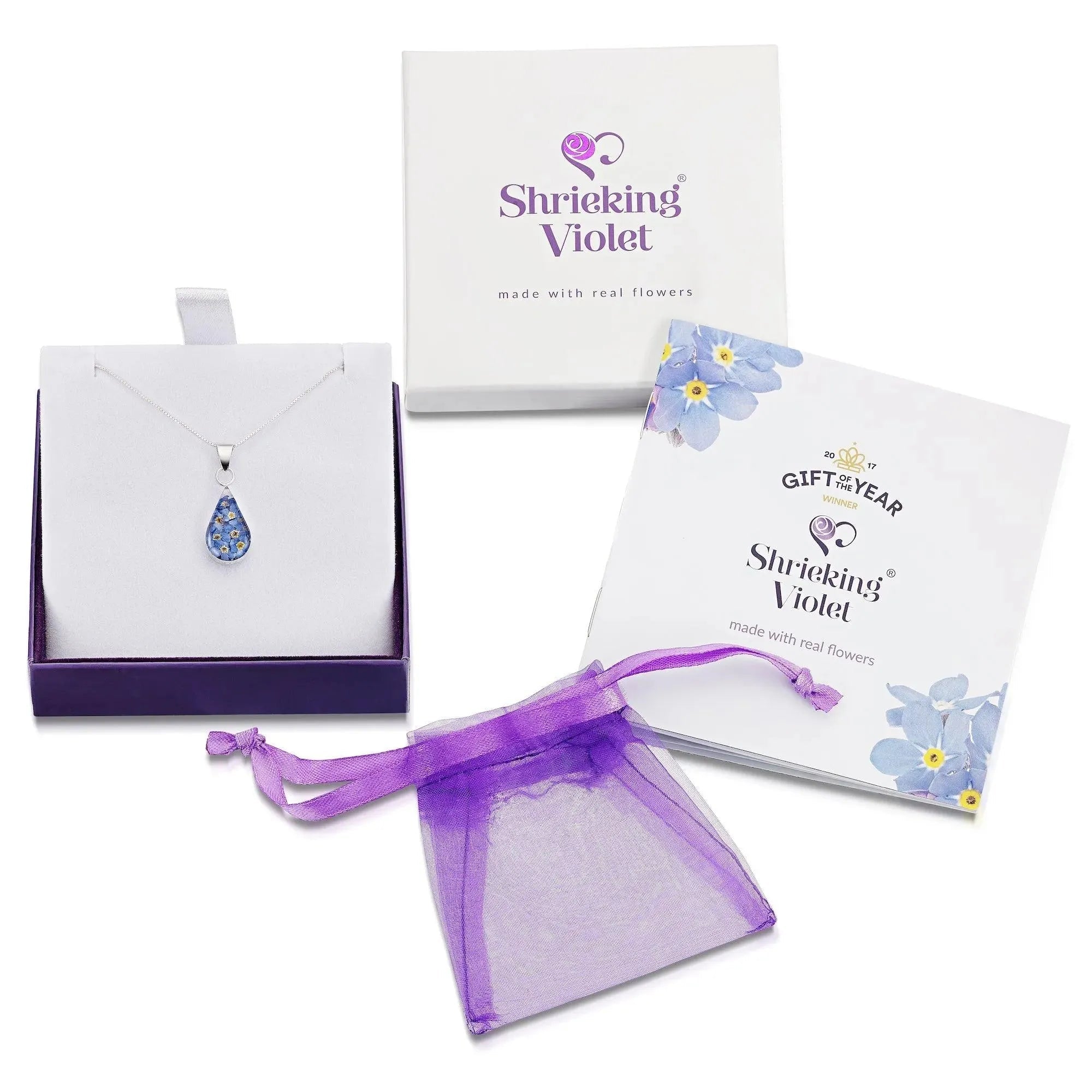 Forget-Me-Not Teardrop Pendant Necklace