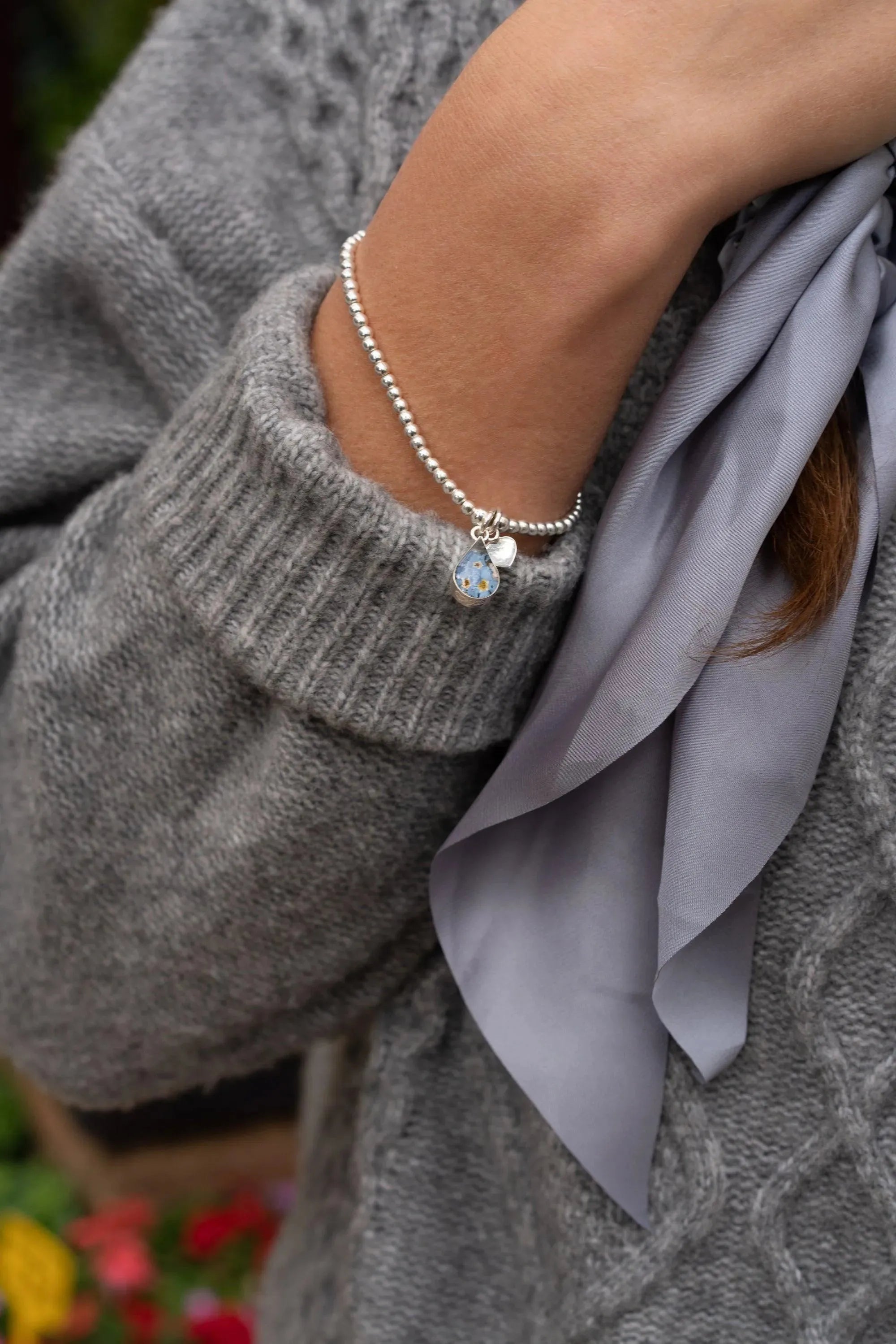 Forget-Me-Not Teardrop Pendant Necklace