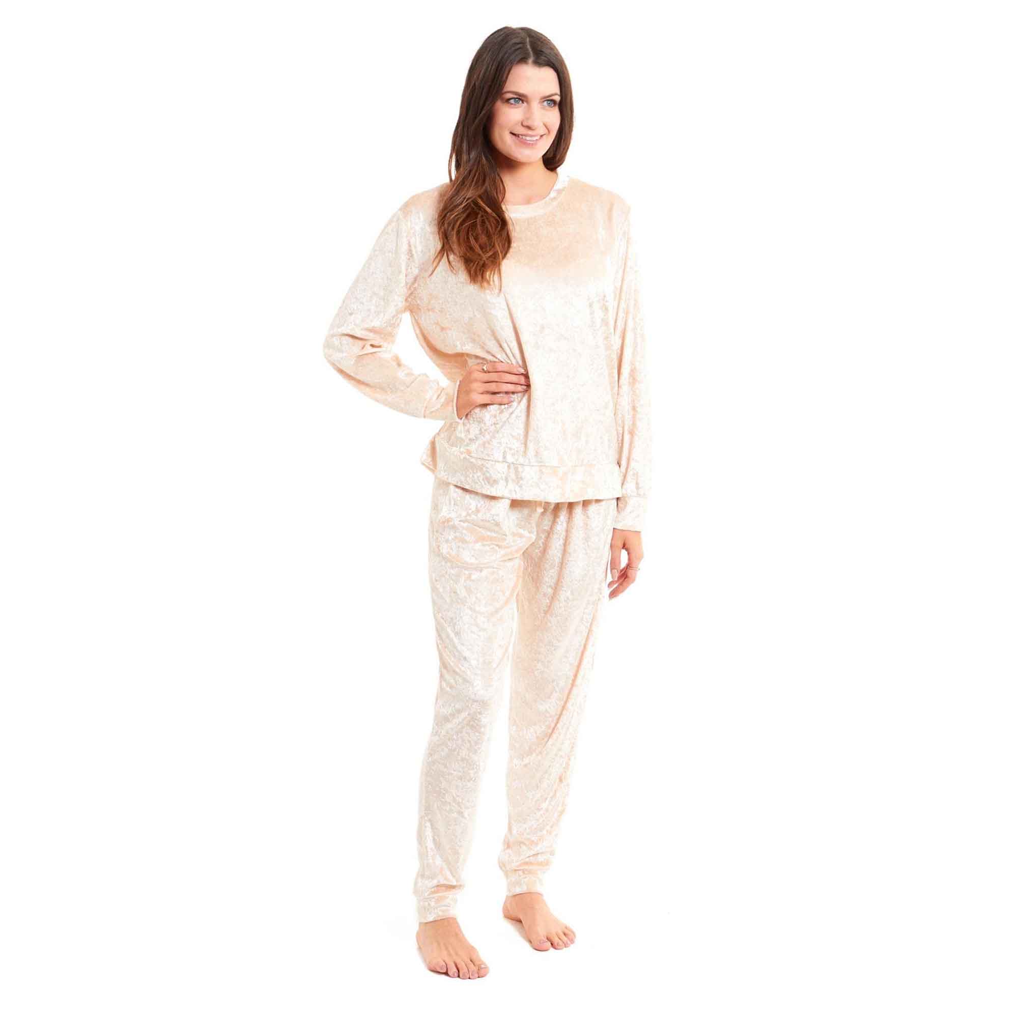 Daisy Dreamer Women's Crushed Velvet Pyjama Set Soft Loungewear With Elasticated Waistband Premium Boutique Nightwear Multiple Sizes