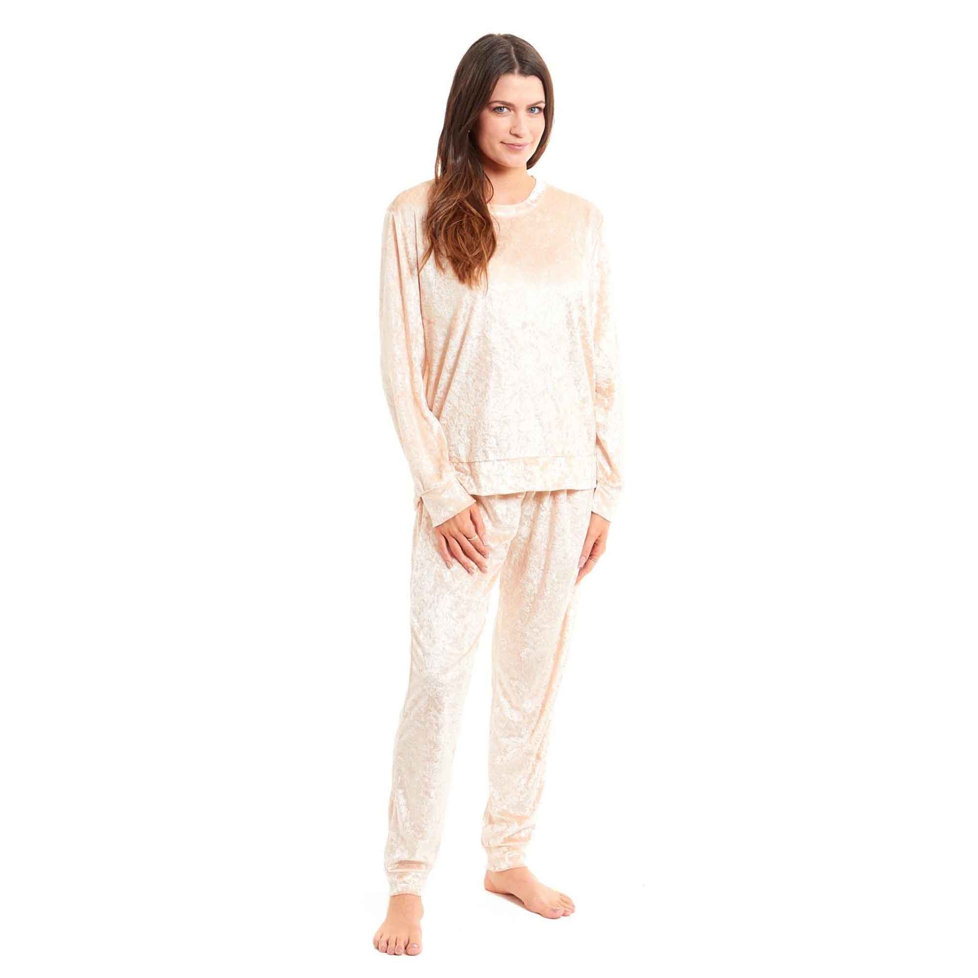 Daisy Dreamer Women's Crushed Velvet Pyjama Set Soft Loungewear With Elasticated Waistband Premium Boutique Nightwear Multiple Sizes