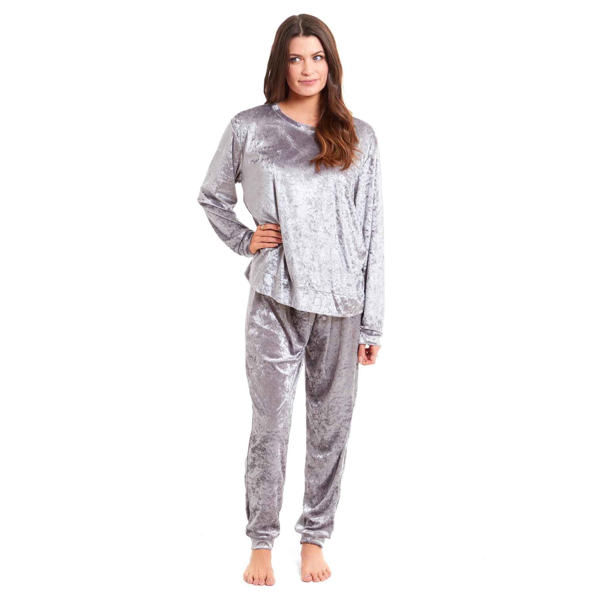 Daisy Dreamer Women's Crushed Velvet Pyjama Set Soft Loungewear With Elasticated Waistband Premium Boutique Nightwear Multiple Sizes