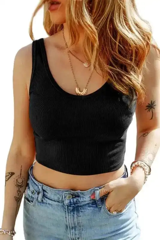 Ribbed Crop Tank Top - Basic Slim Fit