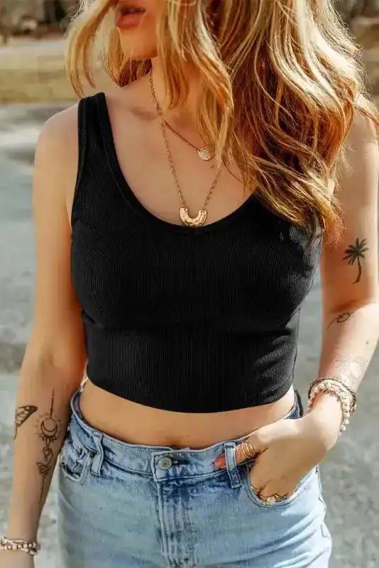Ribbed Crop Tank Top - Basic Slim Fit