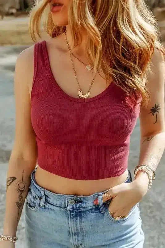 Ribbed Crop Tank Top - Basic Slim Fit