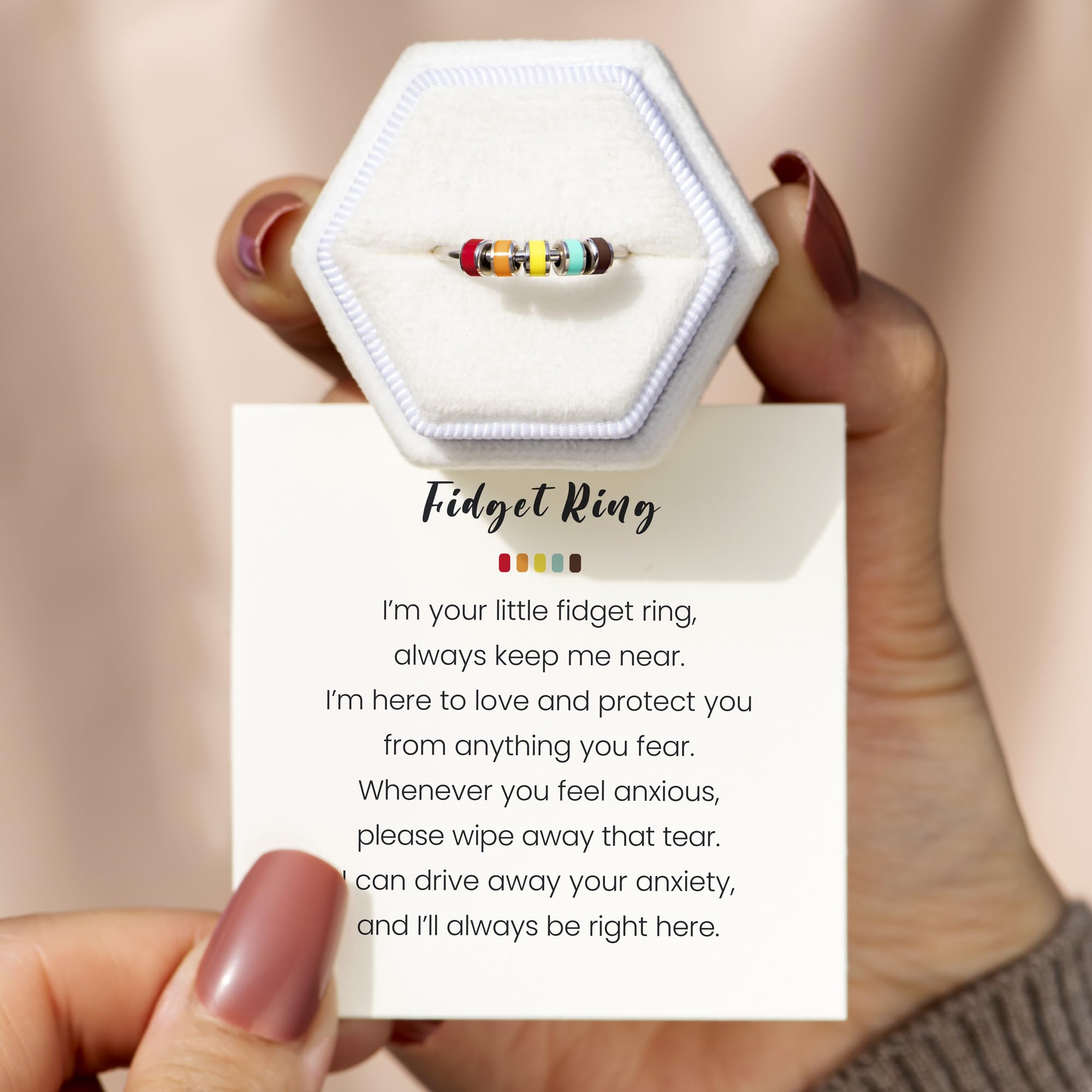 StoryJewellery Fidget Ring – Anxiety Spinner Ring for Women | Enamel Jewelry, Size 10