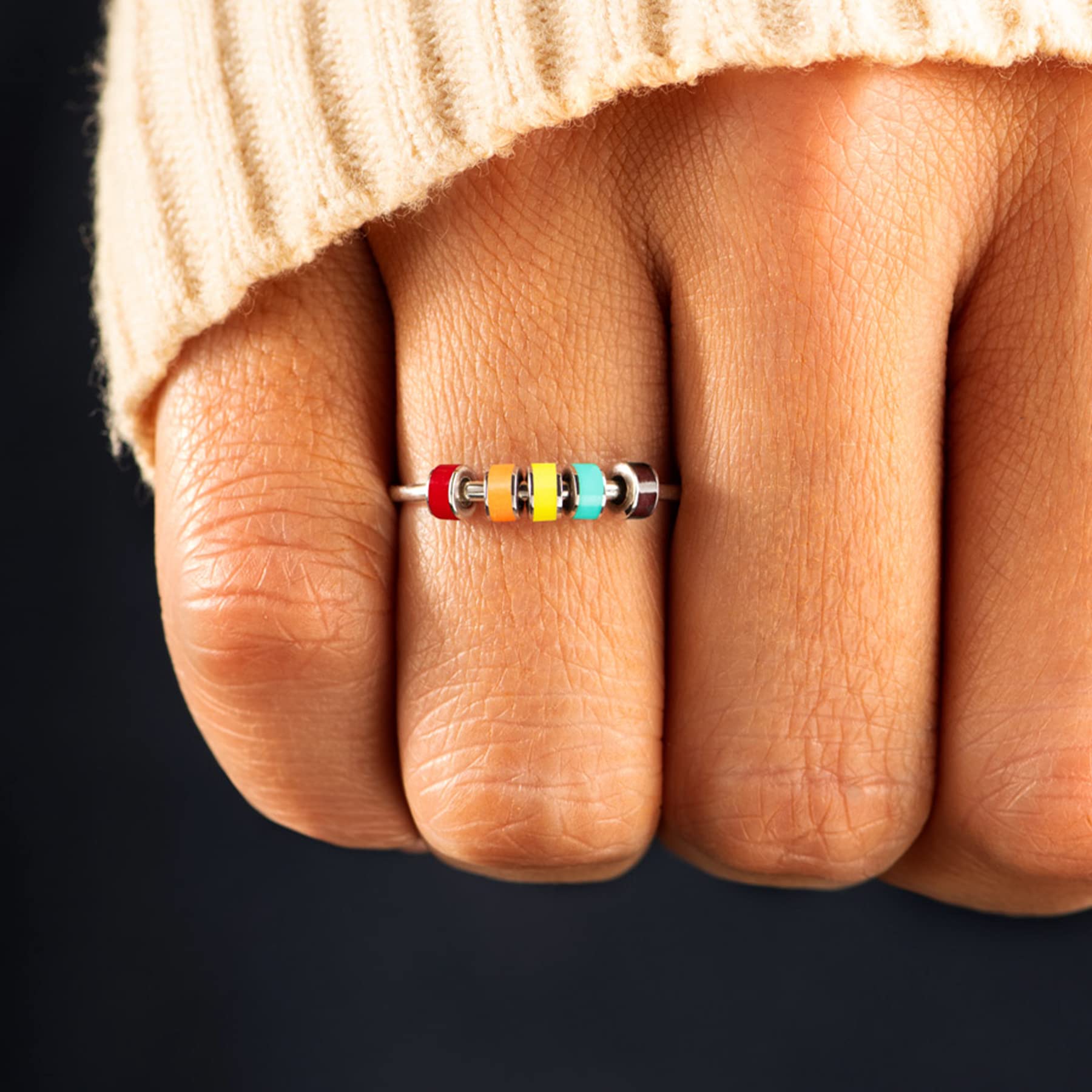StoryJewellery Fidget Ring – Anxiety Spinner Ring for Women | Enamel Jewelry, Size 10