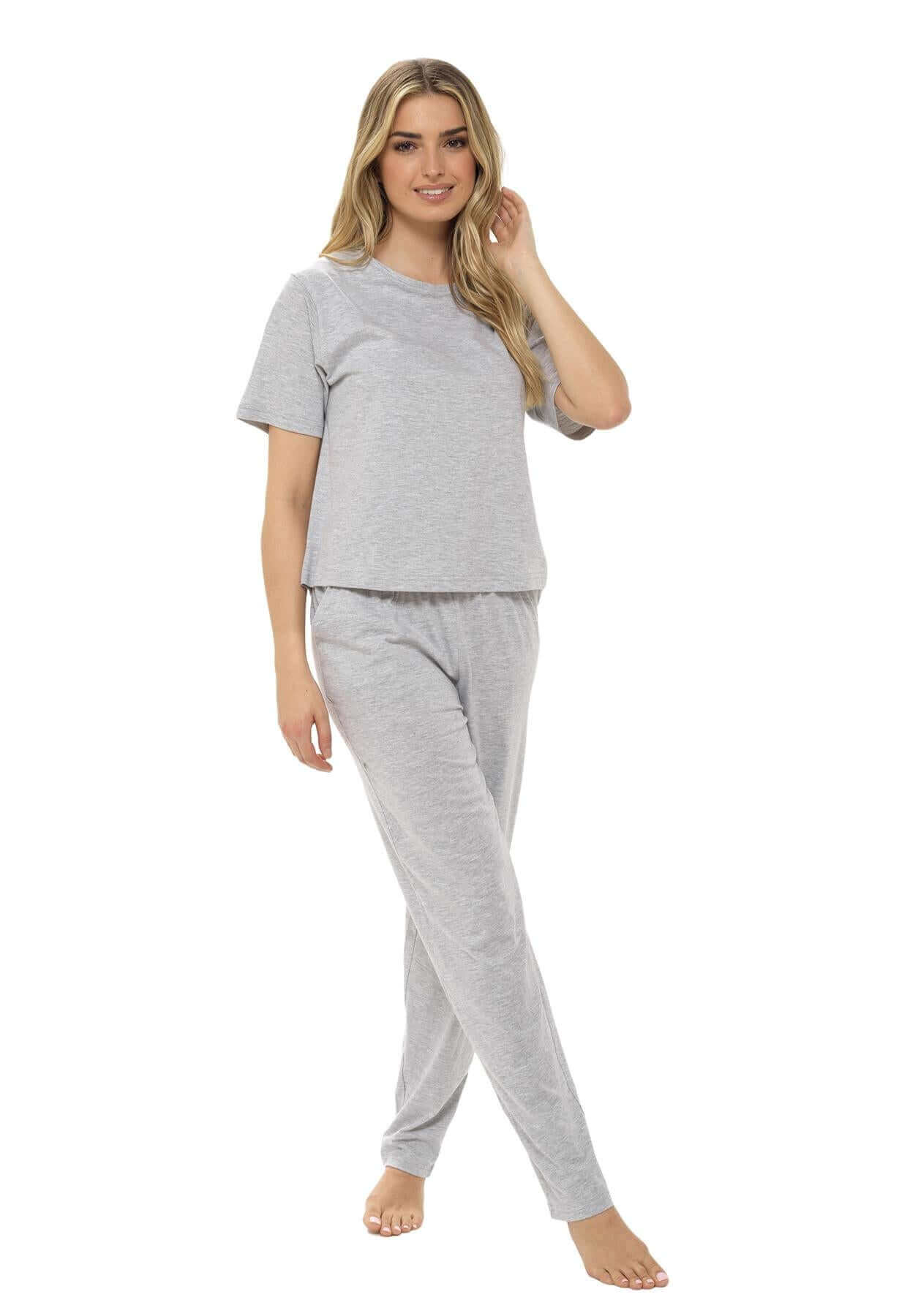 Daisy Dreamer Women's Jersey Marl Loungewear Pyjama Set, Super Soft Comfort, Relaxed Fit, All Seasons, Blue Or Grey, Two Piece