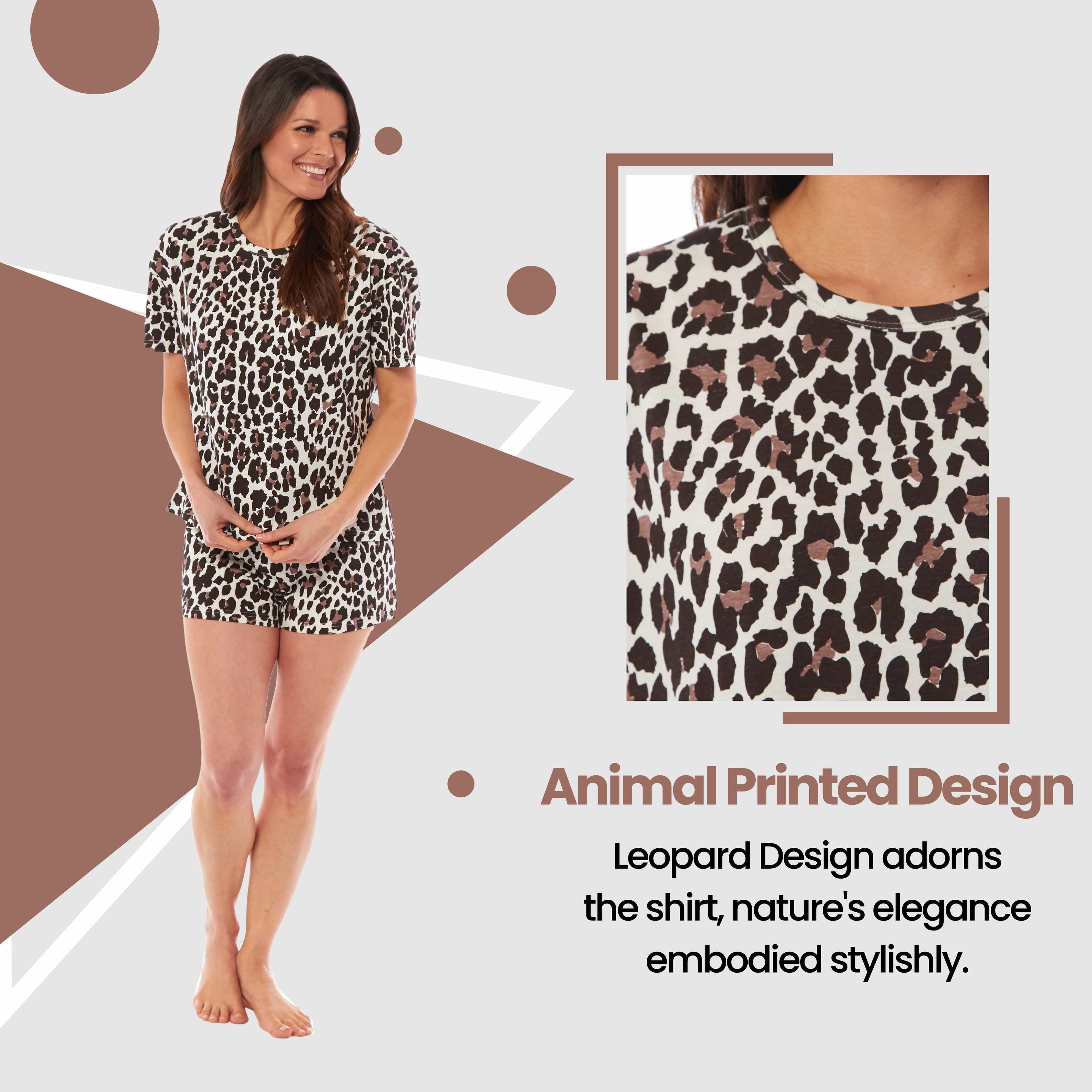 OLIVIA ROCCO Womens Cotton Pyjama Sets Leopard Zebra Prints Breathable Nightwear Loungewear Sleepwear Soft Comfortable Multiple Sizes Available