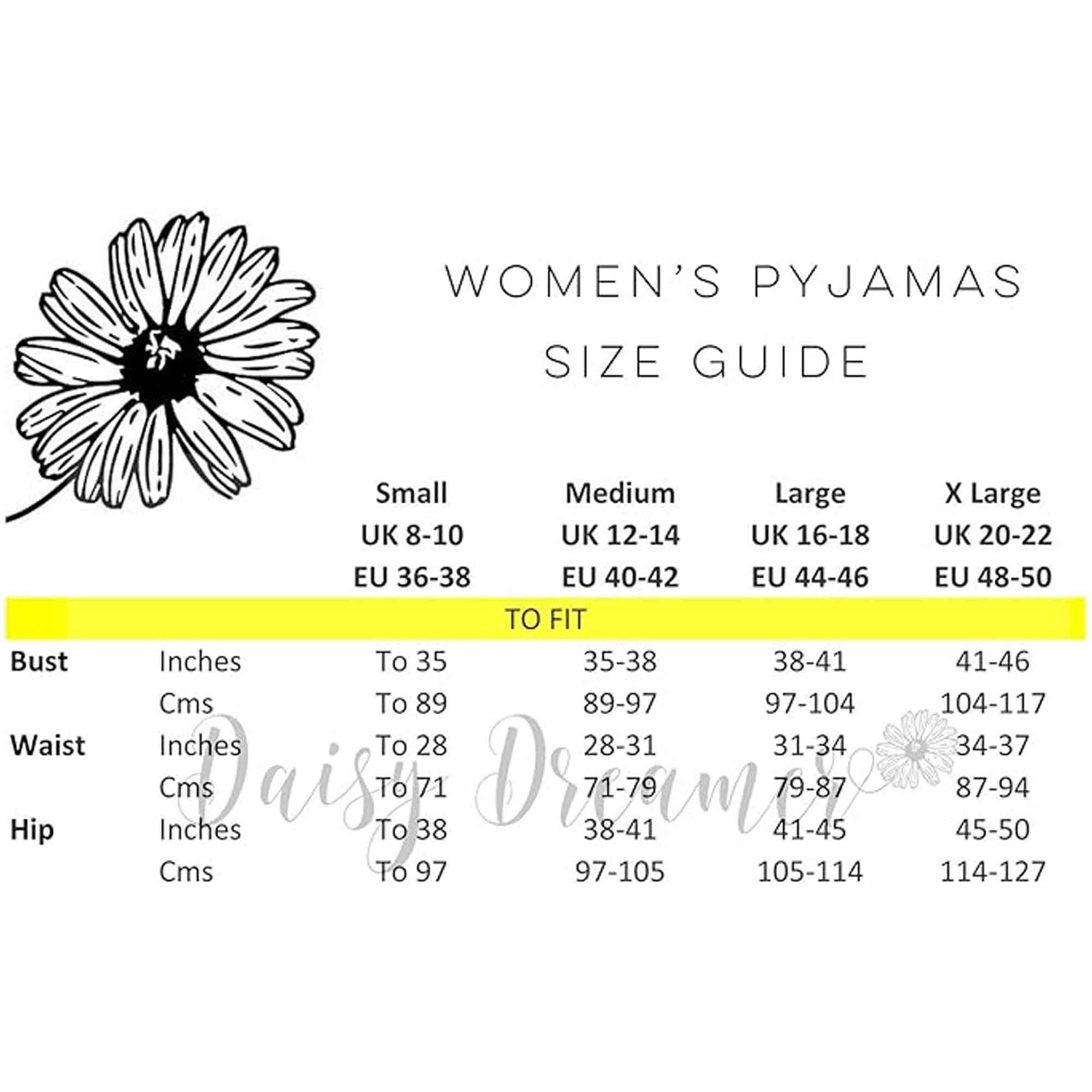 Daisy Dreamer Women's Cotton Pyjama Set With Elasticated Patterned Bottoms Soft Long Sleeve Top 100% Cotton Nightwear Multiple Sizes