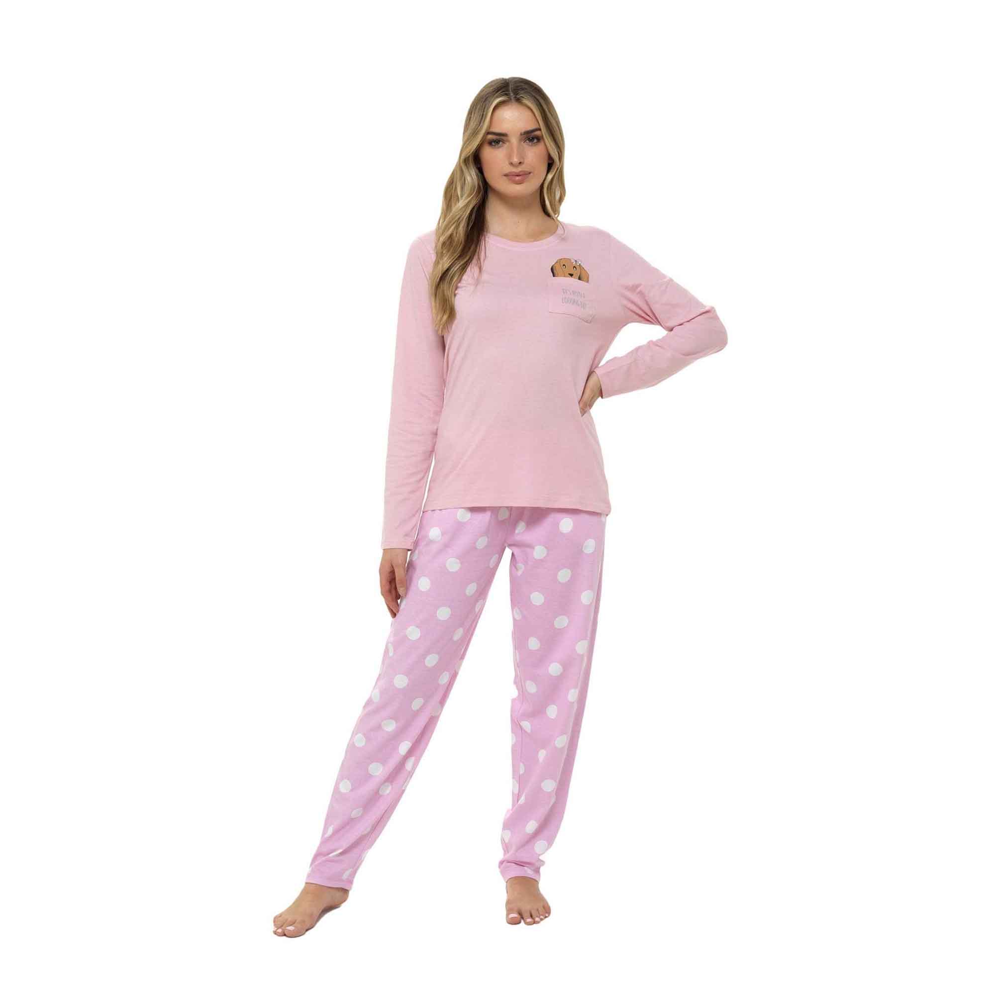 Daisy Dreamer Women's Cotton Pyjama Set With Elasticated Patterned Bottoms Soft Long Sleeve Top 100% Cotton Nightwear Multiple Sizes