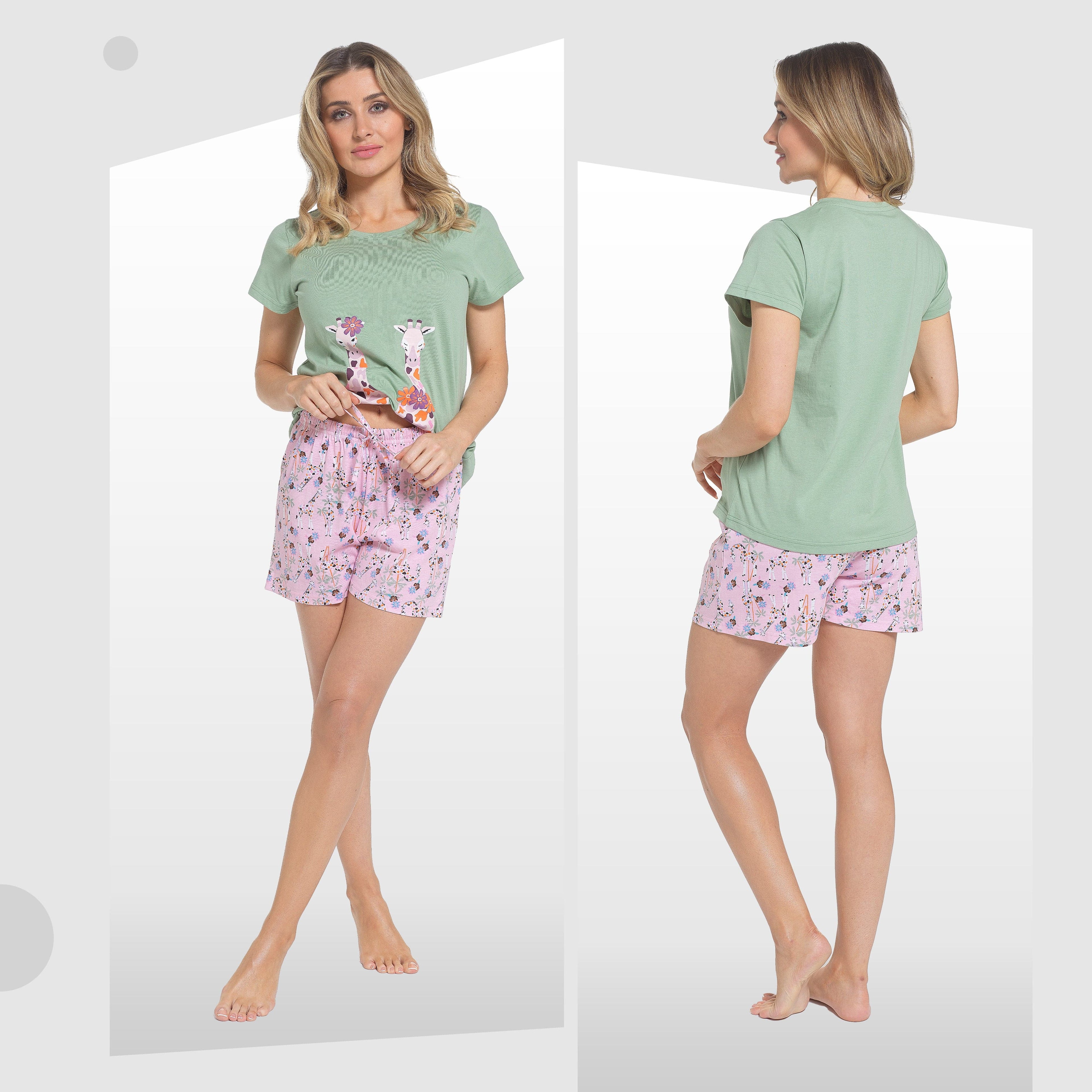 Daisy Dreamer Women's Giraffe Print Pyjama Set T Shirt And Shorts Soft Cotton Loungewear Breathable Lightweight For Summer Sleepwear