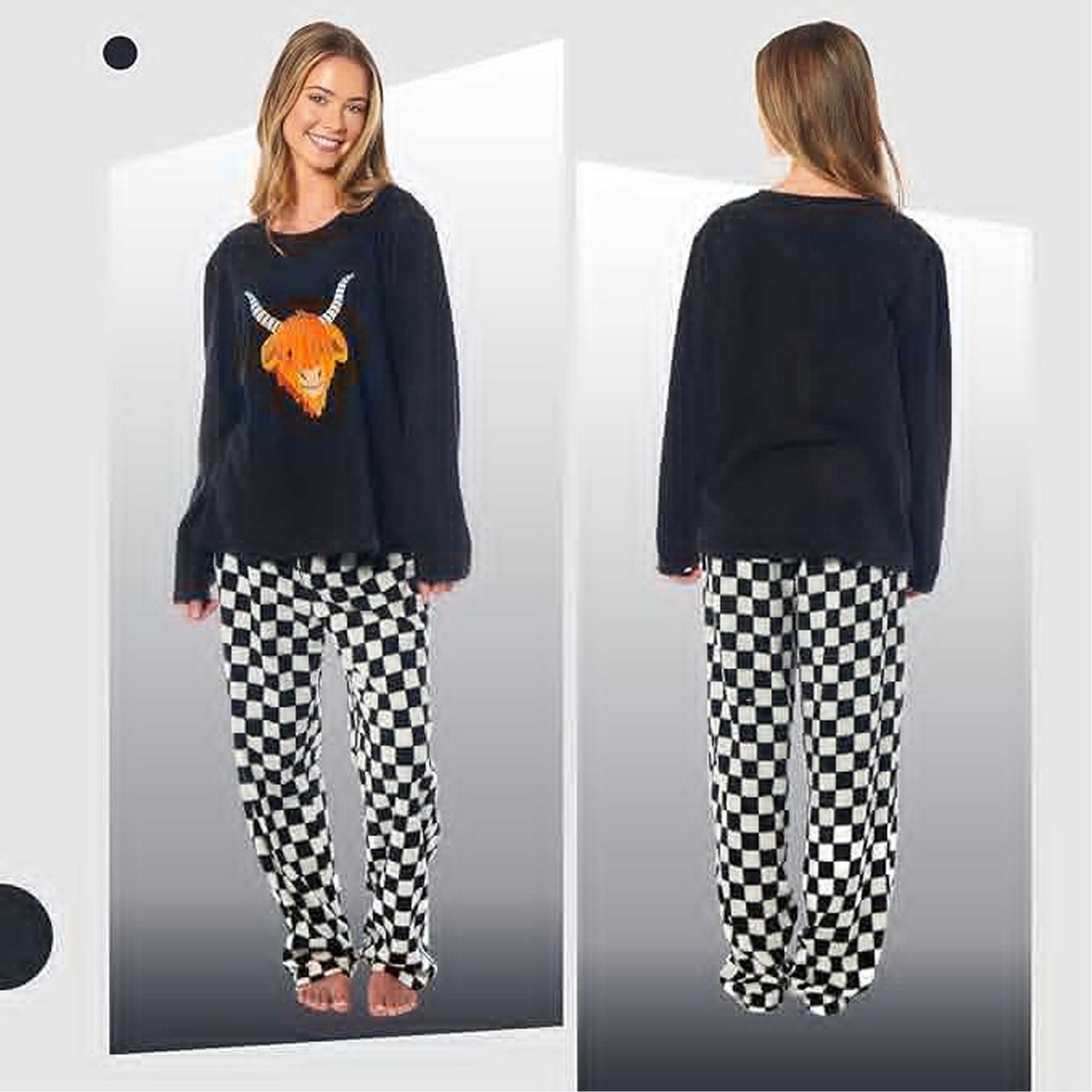 Daisy Dreamer Womens Thermal Fleece Pyjamas Set 100 Percent Polyester Animal Print Top And Bottom Long Sleeve Winter Sleepwear