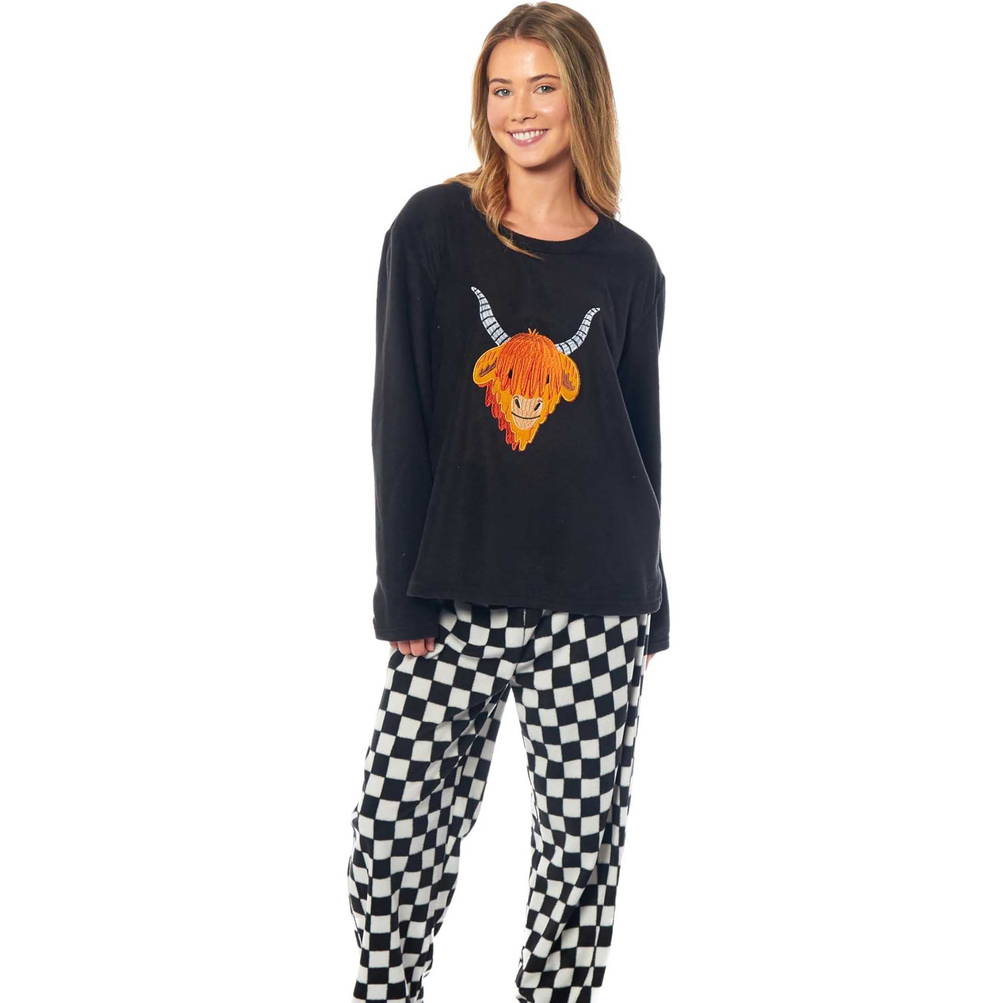 Daisy Dreamer Womens Thermal Fleece Pyjamas Set 100 Percent Polyester Animal Print Top And Bottom Long Sleeve Winter Sleepwear