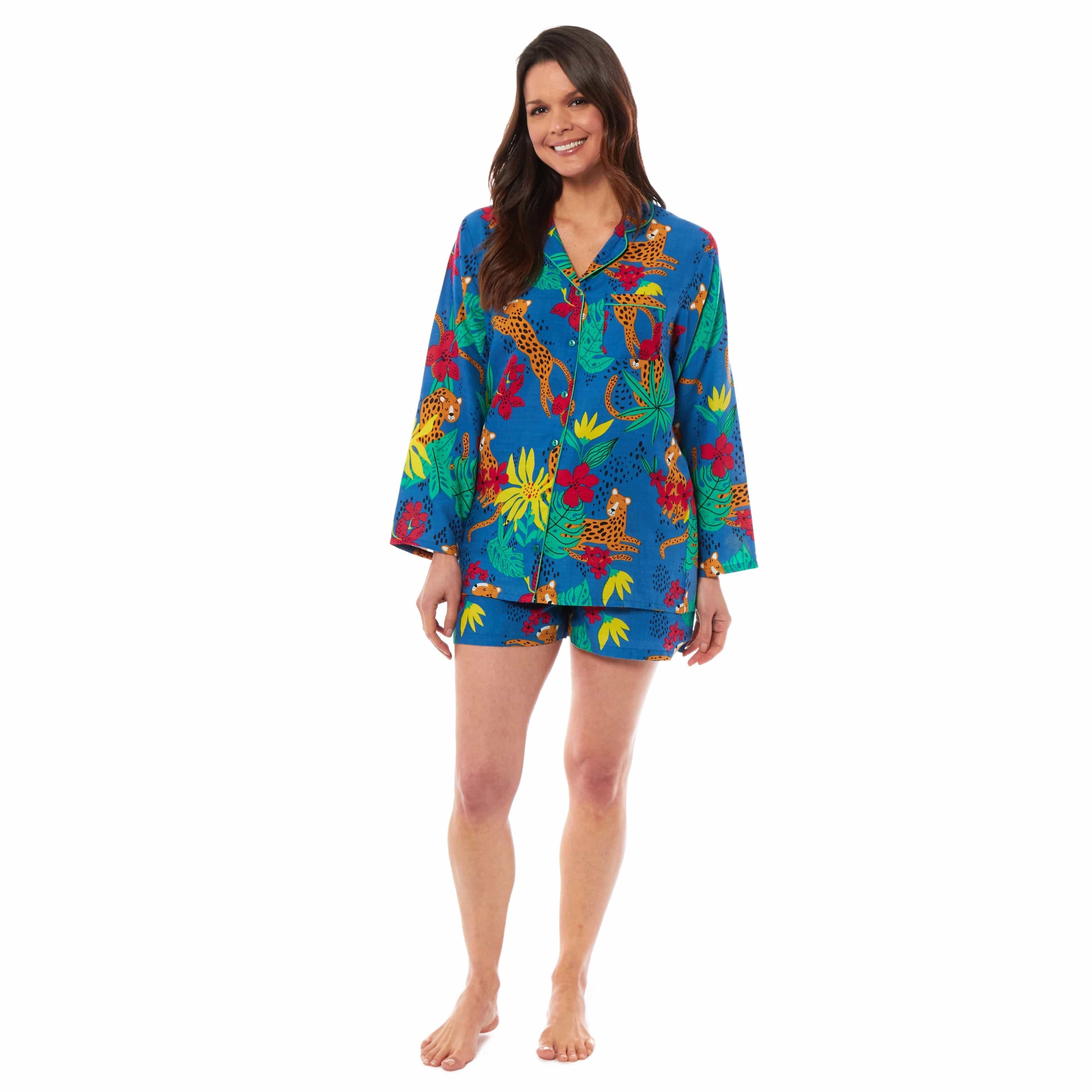 Daisy Dreamer Women's Jaguar Jungle Leopard Short Pyjama Set Button Up Sleepwear Breathable Soft Easy Care Loungewear Sizes S XL