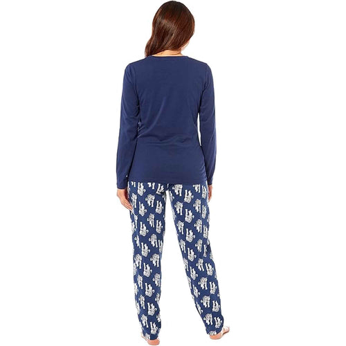 Daisy Dreamer Women's Navy Tiger Print Polar Fleece Pyjama Set With Long Sleeve Top And Elasticated Bottoms Cozy Nightwear Loungewear