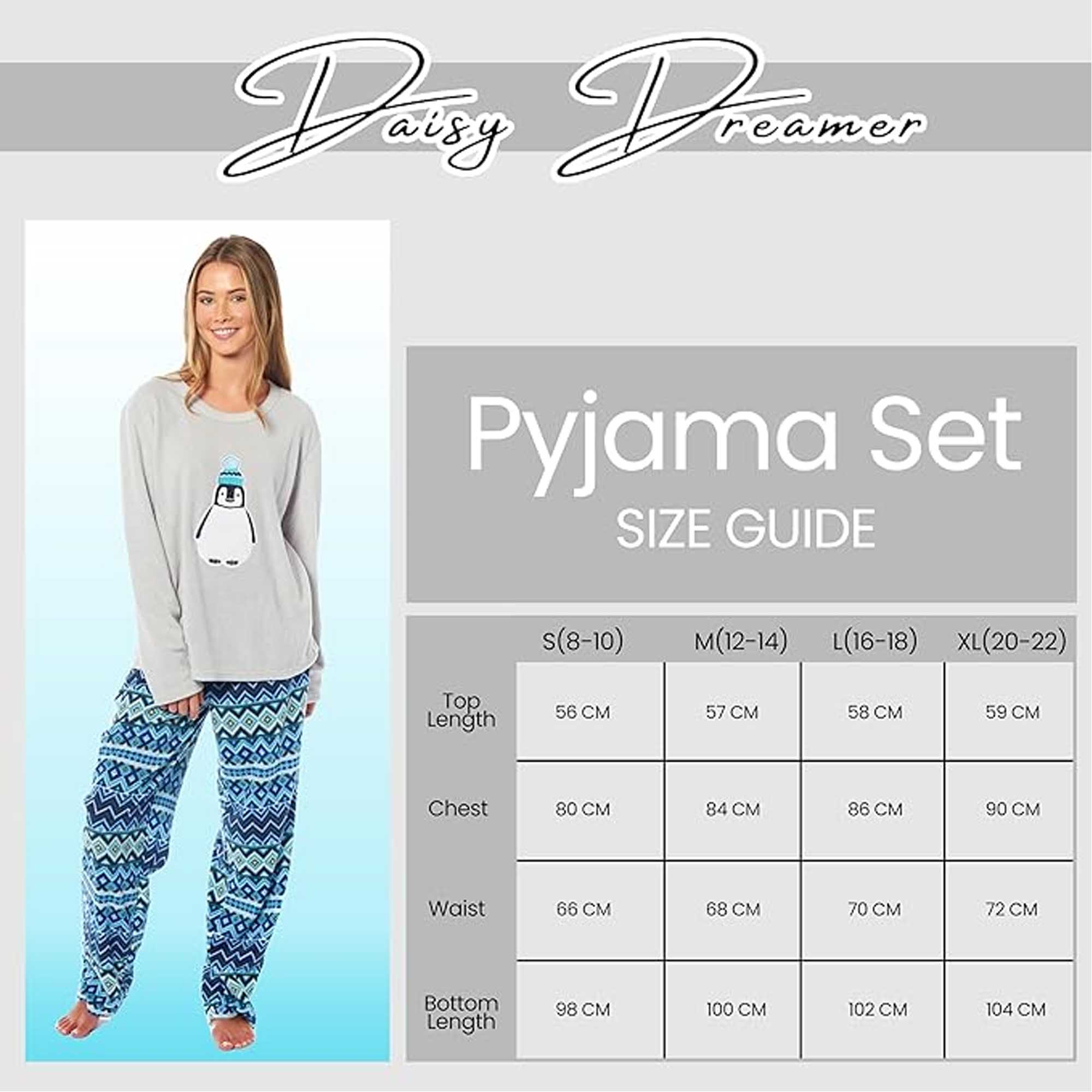 Daisy Dreamer Women's Thermal Fleece Pyjamas Set Polyester Long Sleeve Top And Bottom Animal Print Winter Warm Loungewear