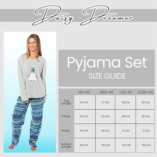 Daisy Dreamer Women's Thermal Fleece Pyjamas Set Polyester Long Sleeve Top And Bottom Animal Print Winter Warm Loungewear