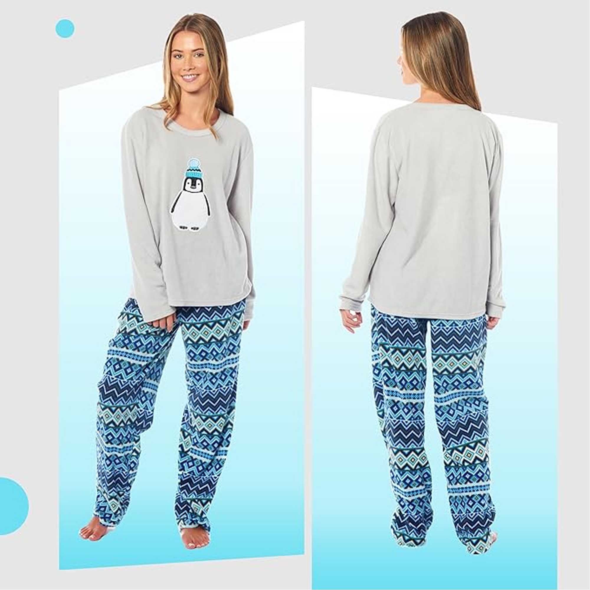 Daisy Dreamer Women's Thermal Fleece Pyjamas Set Polyester Long Sleeve Top And Bottom Animal Print Winter Warm Loungewear
