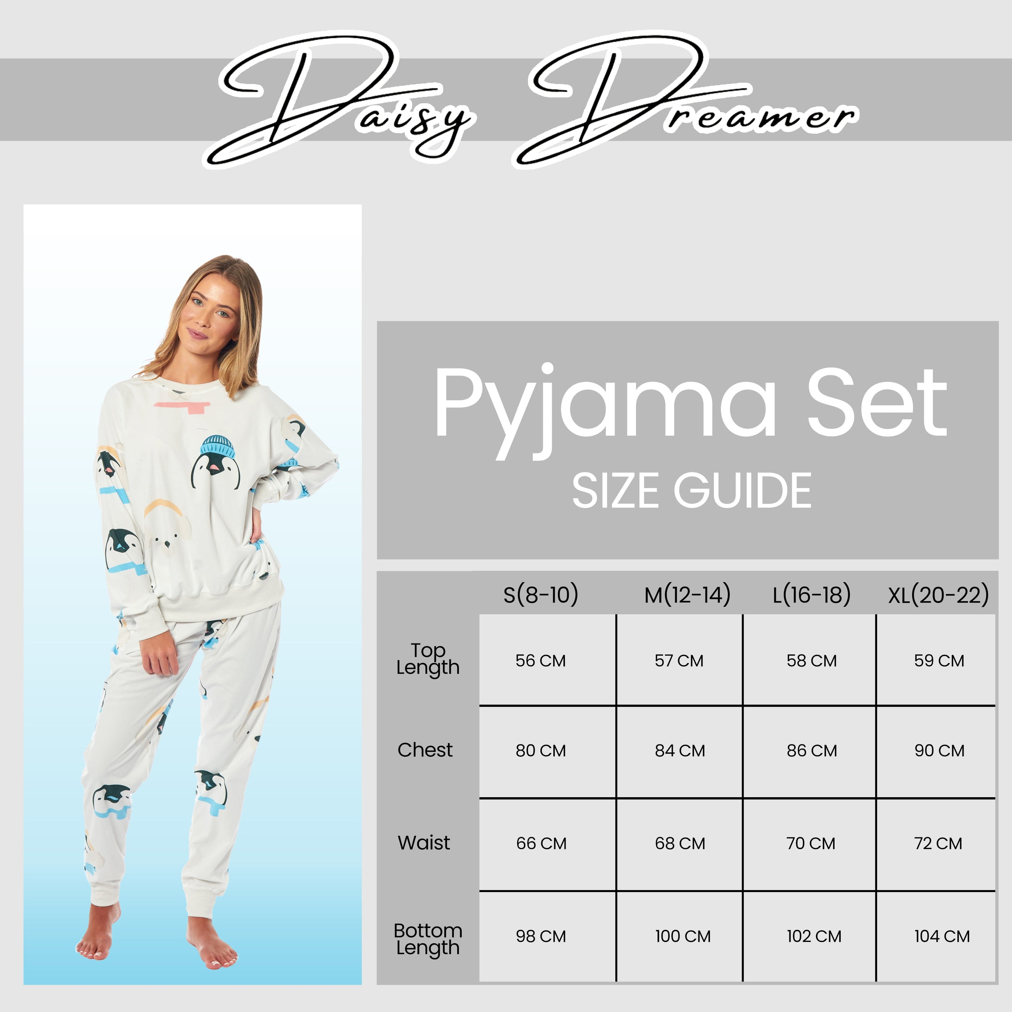 Daisy Dreamer Women's Fleece Pyjama Set Penguins And Polar Bears Long Sleeve Animal Print Sleepwear For Women Cozy Loungewear