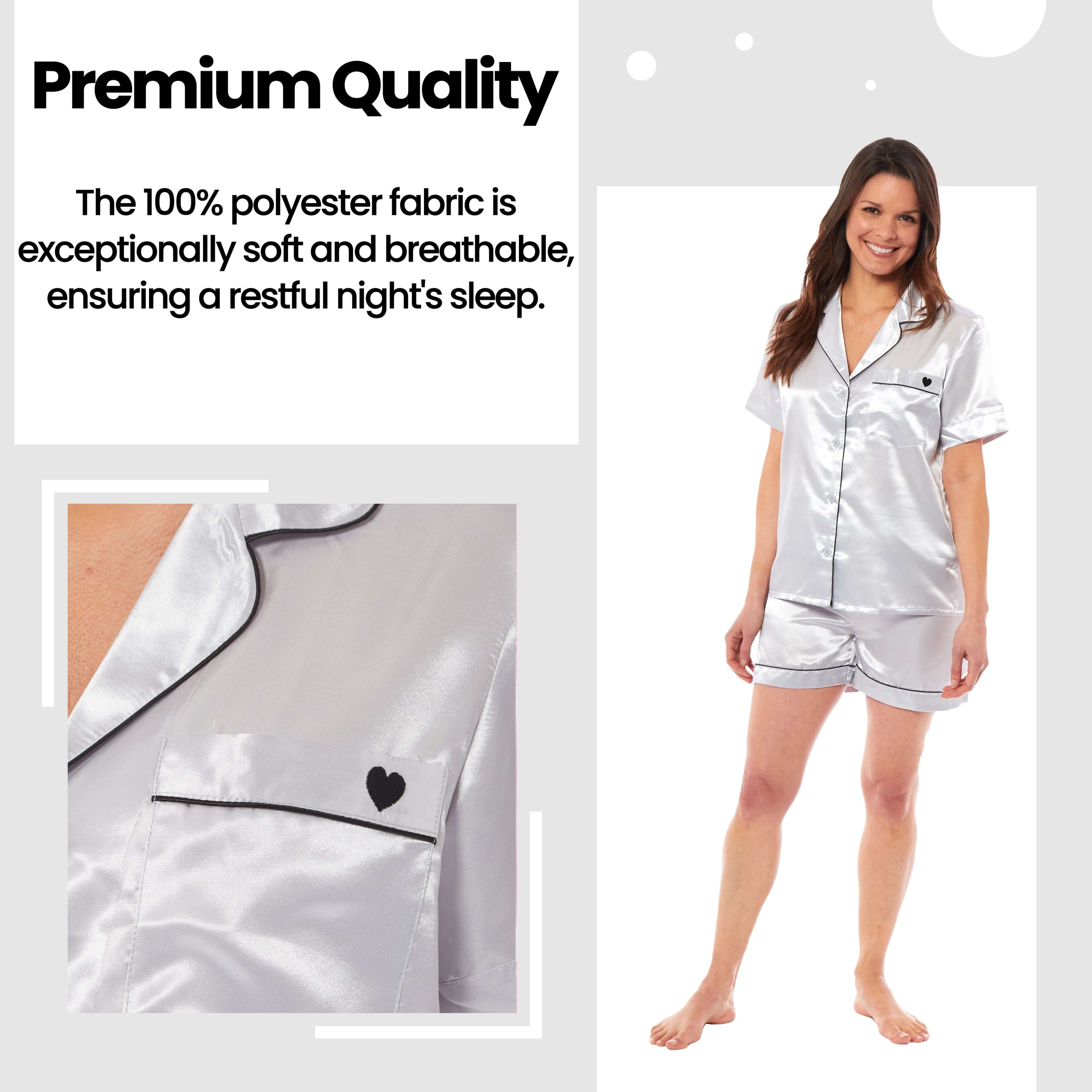 Daisy Dreamer Women's Satin Silk Short Pyjama Set Black Pink Grey UK Sizes 8 to 22 Soft Breathable Luxury Loungewear Nightwear