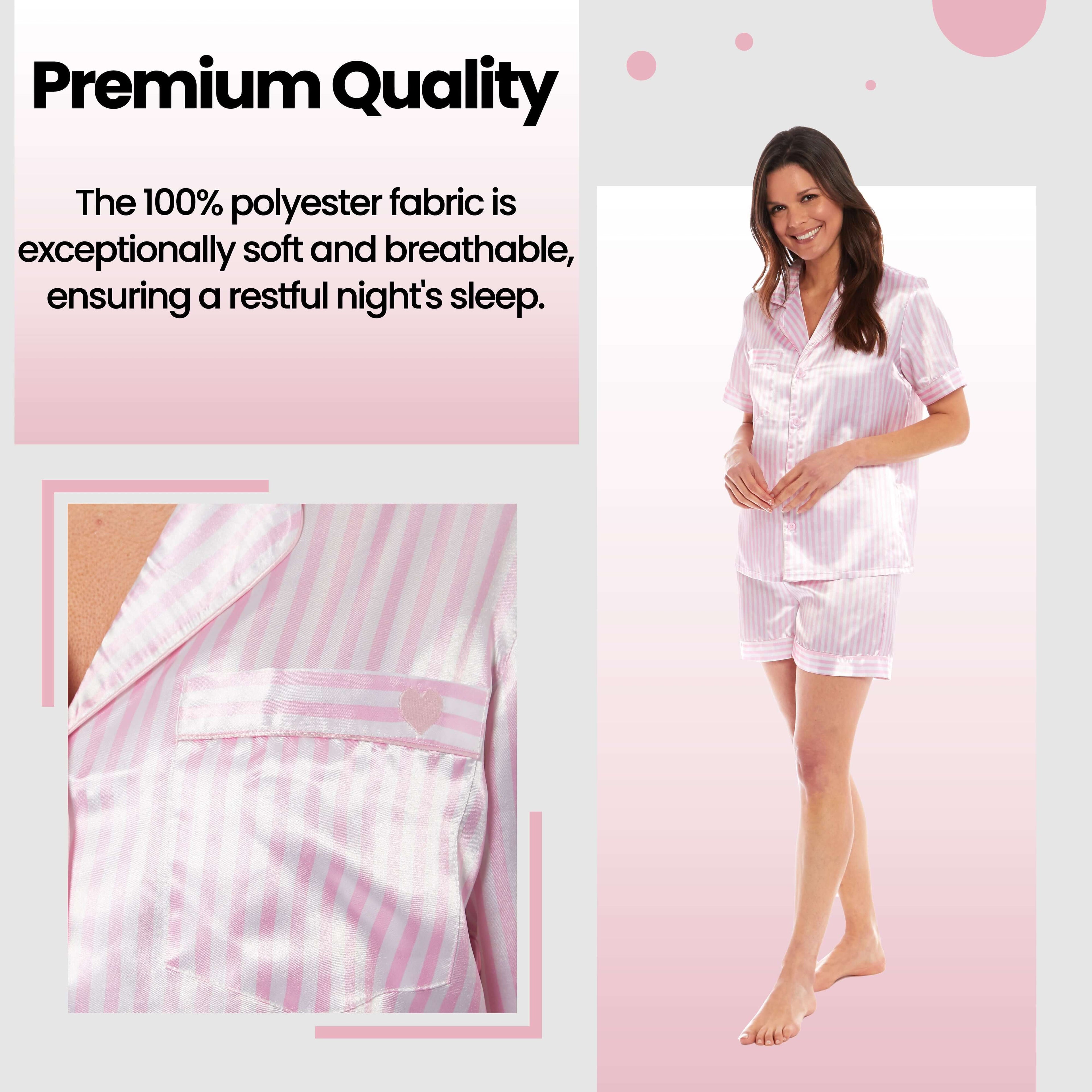 Daisy Dreamer Women's Satin Silk Short Pyjama Set Black Pink Grey UK Sizes 8 to 22 Soft Breathable Luxury Loungewear Nightwear